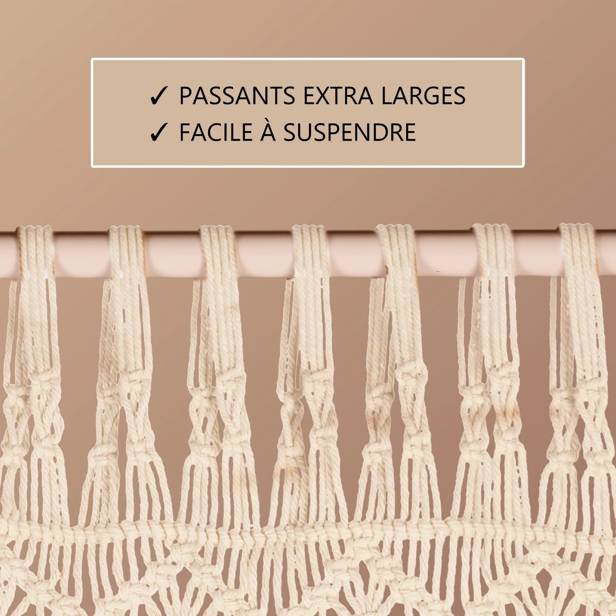 Cozyor Rideau de Porte en macramé - Style bohème - 132 x 200 cm - Séparateur de pièce - Tenture Murale et décoration - Beige - pour Arches de Mariage, Salon, Balcon - Fabriqué à la Main