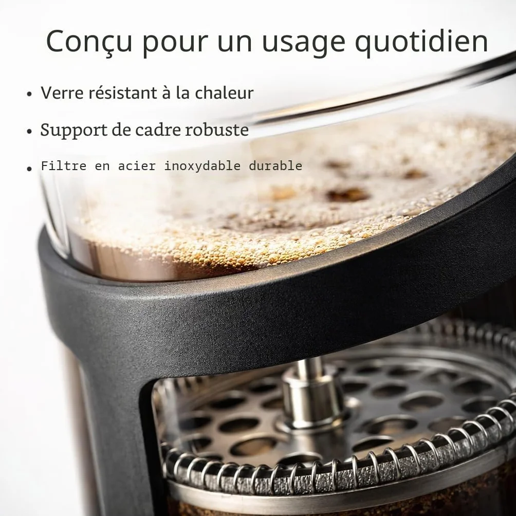 Cafetière Classique Continental Noire 350 ml – Cafetière à Piston en Verre Trempé Résistant aux Chocs