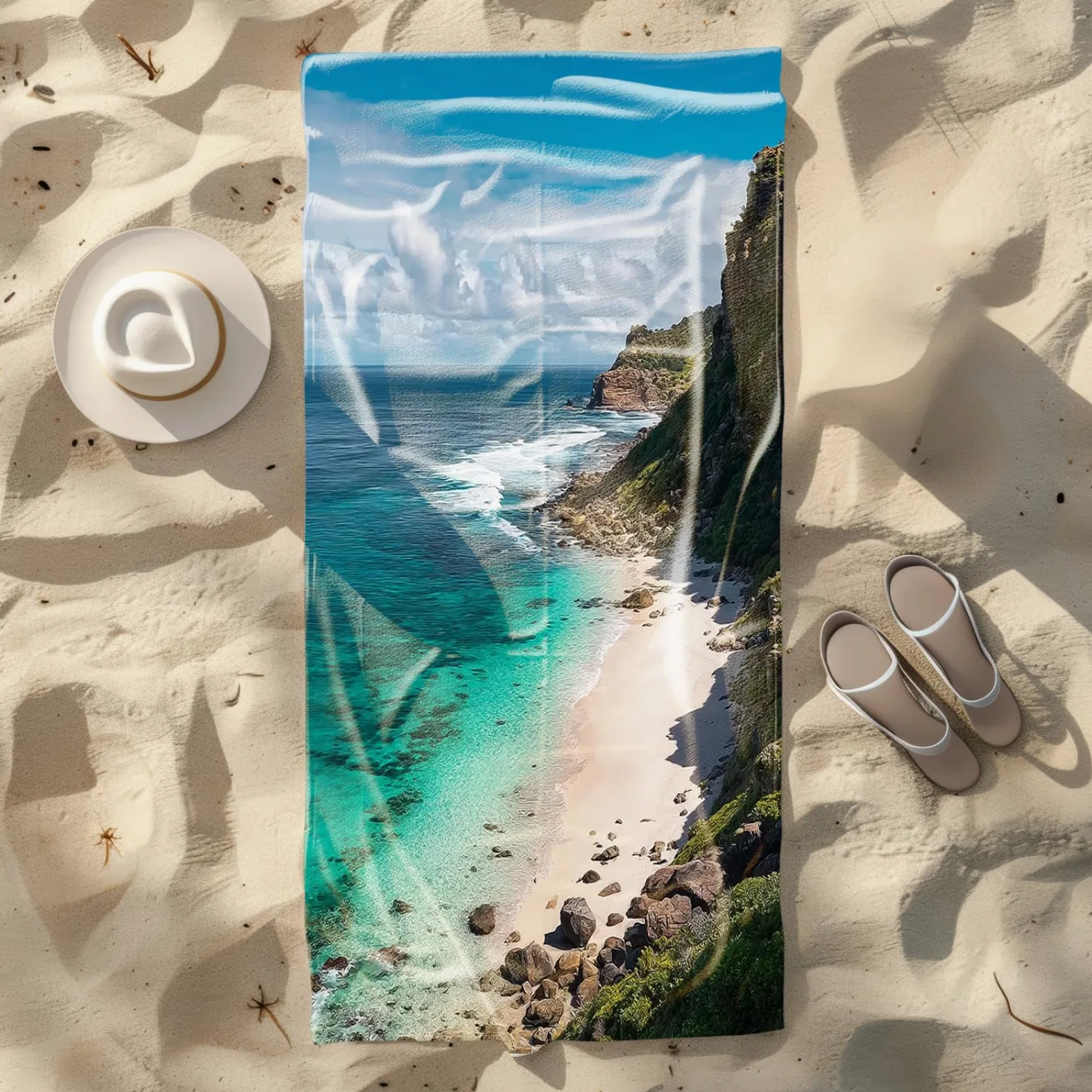 Tapis de Plage XXL Anti Sable Ocean Stone Vert Serviette Piscine Adulte,Natte De Plage Pliable, Voyage Accessoires De Plage Camping,Serviette de Bain Personnalisée