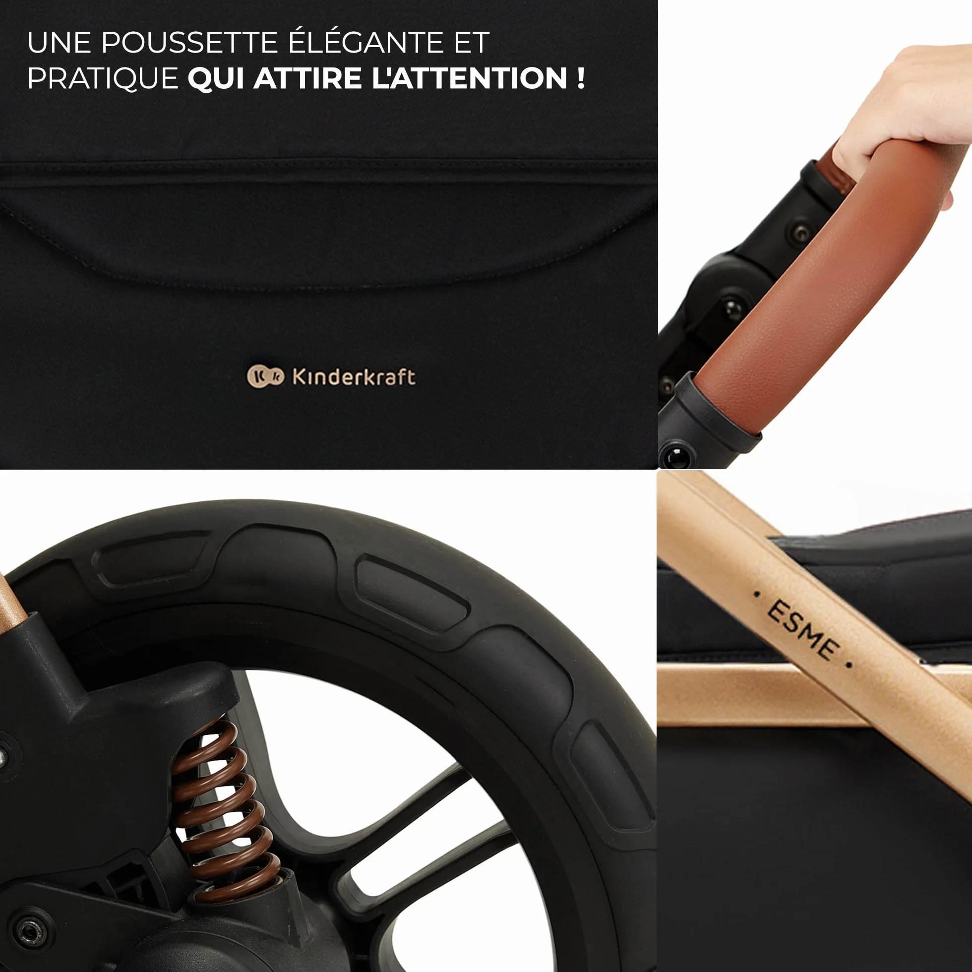 Kinderkraft ESME Poussette 3 en 1 avec porte-bébé Mink PRO I-Size, système de voyage, Noir