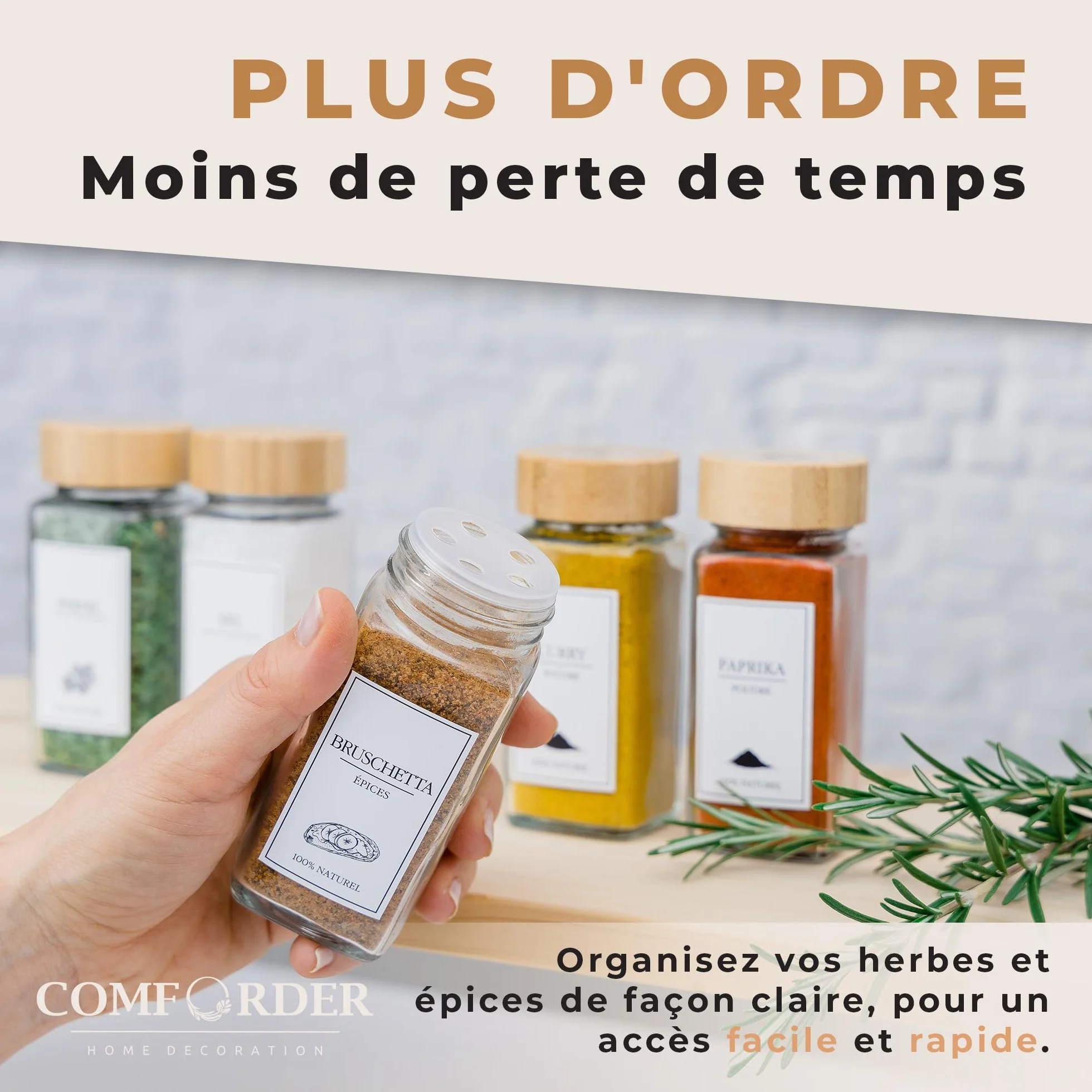 Pots à Épices en Verre et Bois 24 Bocaux 120 ml avec 336 Étiquettes Françaises et 2 Moulins