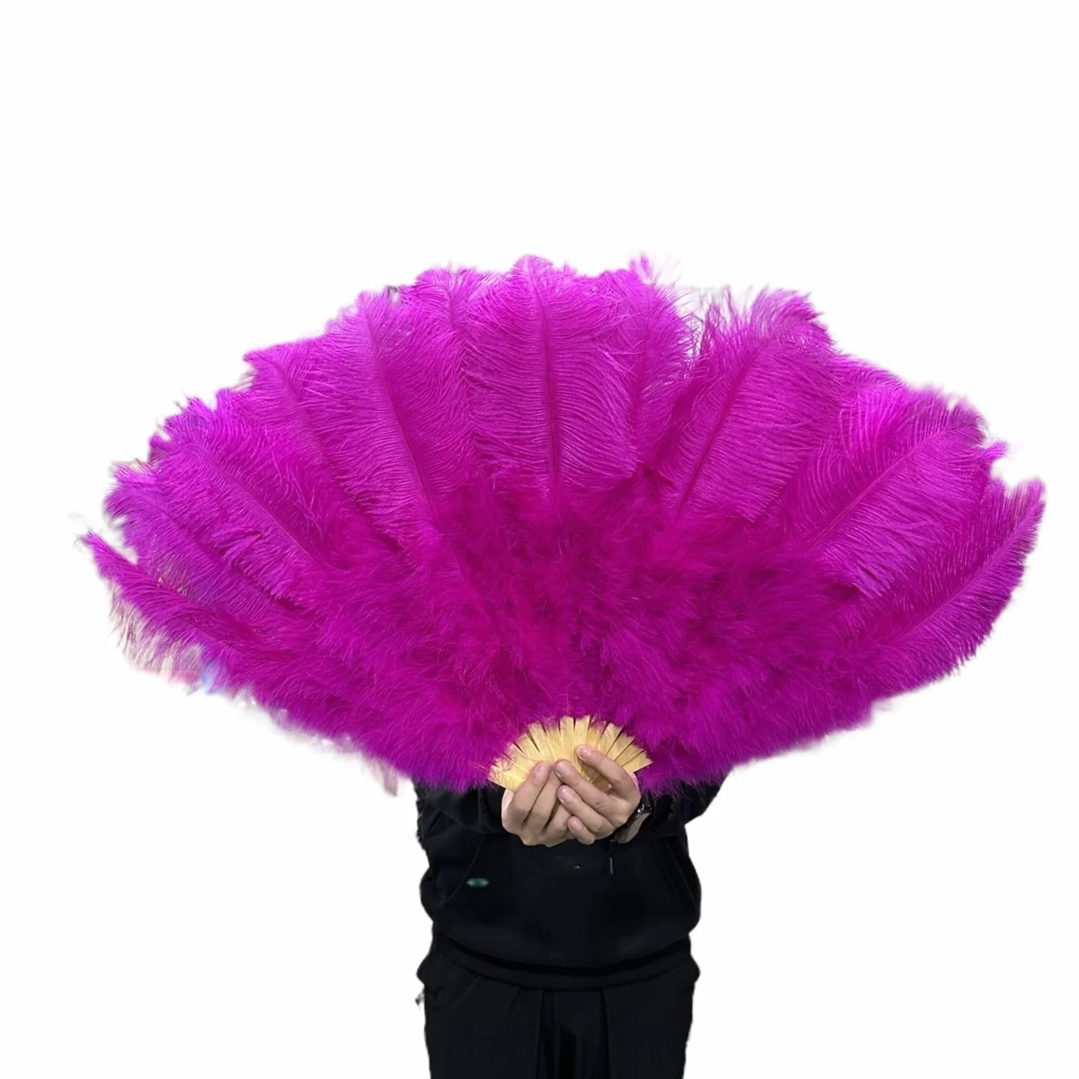 Éventail pliant en plumes d'autruche 100 cm 130 cm Blanc mariage fête spectacle