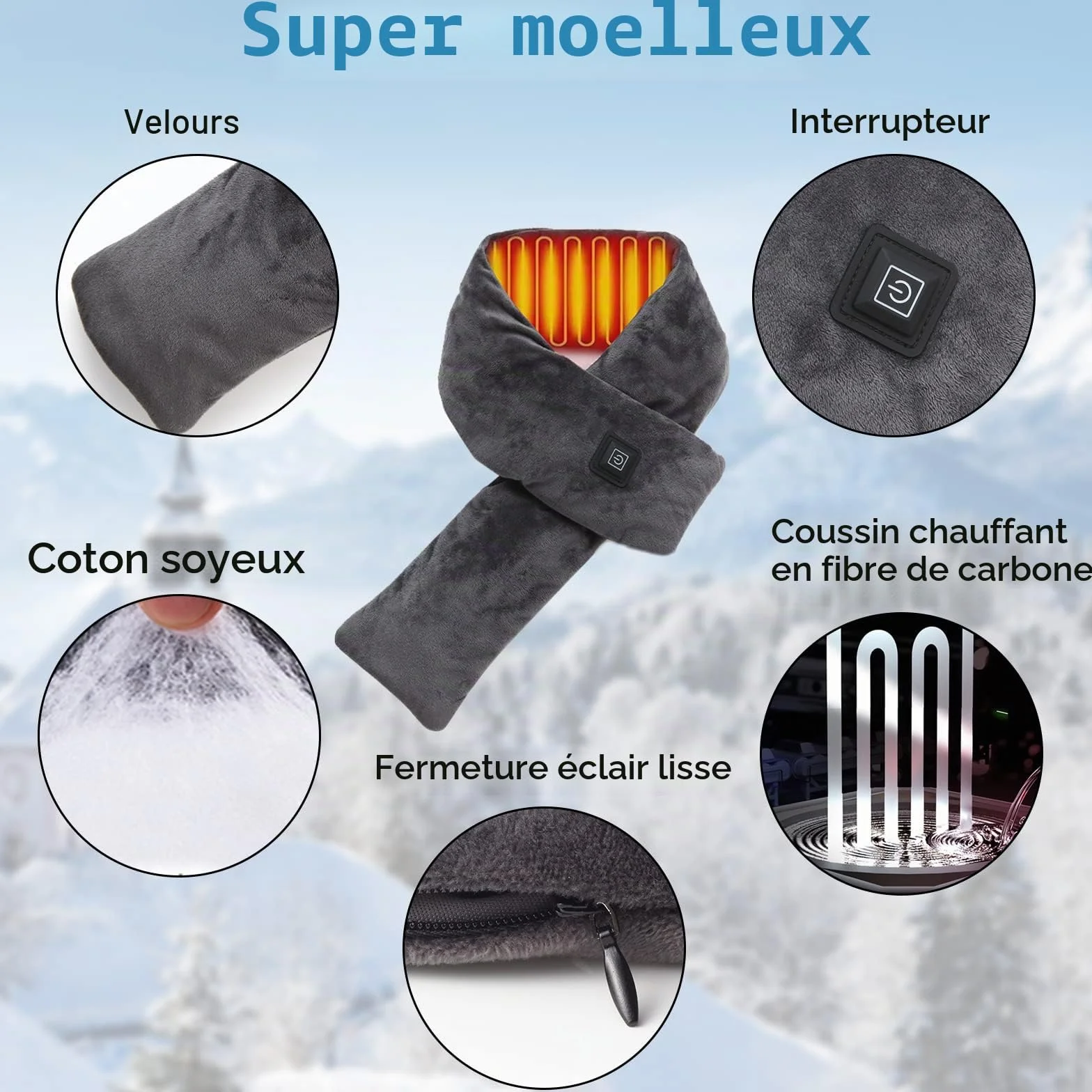 Coussin Chauffant Cervical Électrique avec Batterie 5000 mAh, Écharpe Chauffante Rechargeable