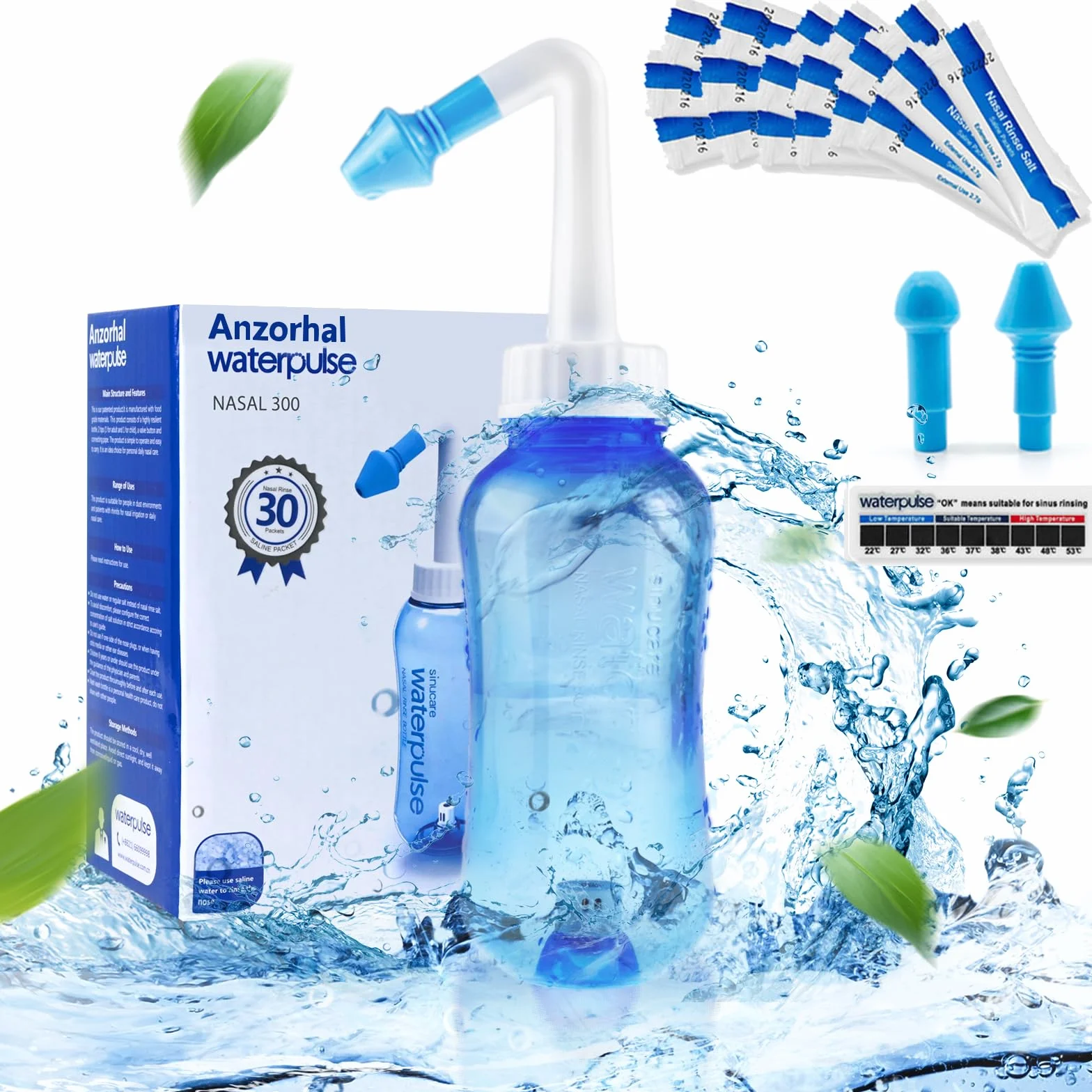 ForeverCover Pot de lavage nasal Neti 300 ml avec 30 sachets de sel pour nez
