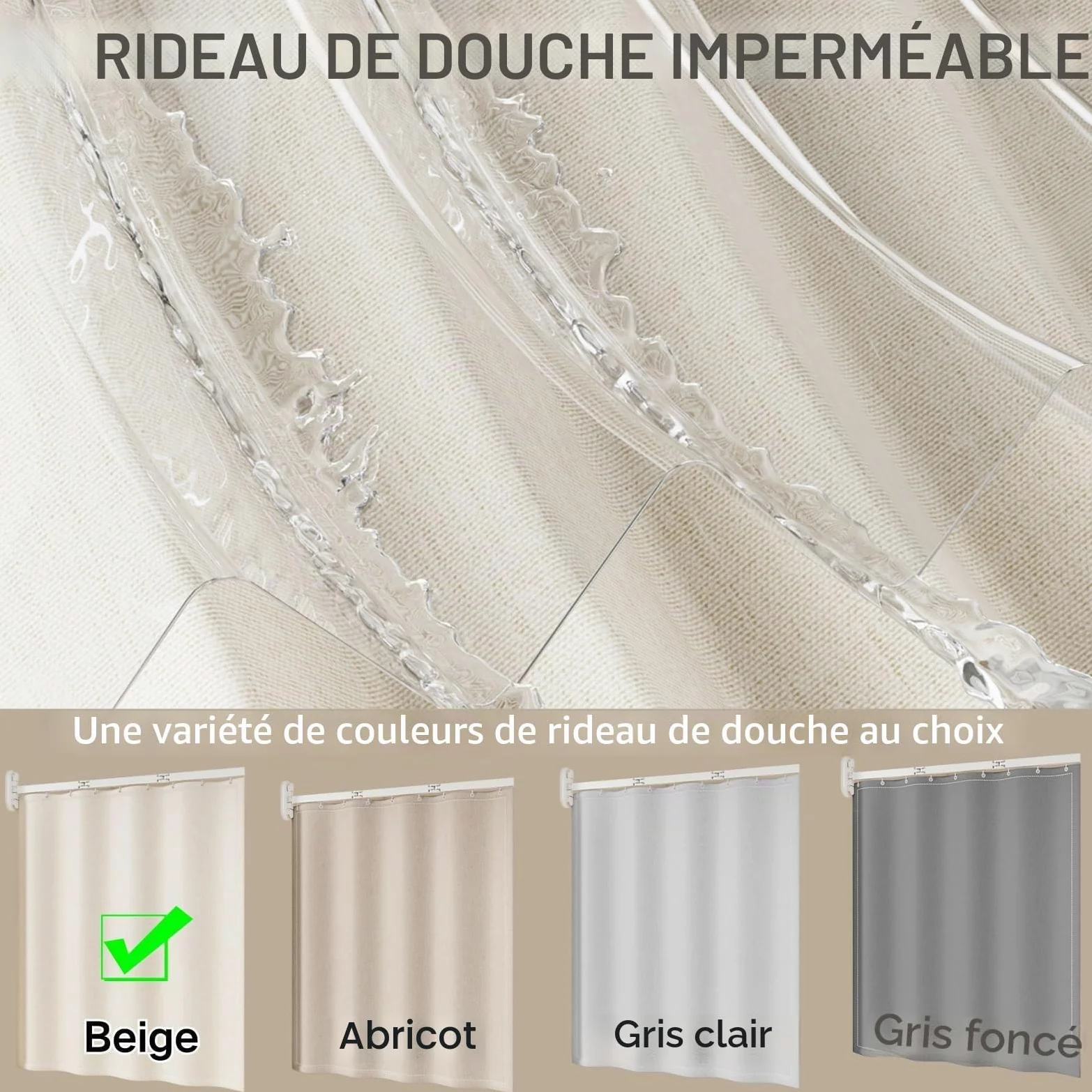 Tringle A Rideau De Douche Angle sans Percage, Tringle À Rideau De Douche Pliable avec Ventouses, Barre De Douche en L Rétractable pour Baignoire De Salle De Bain(Beige,102cm)