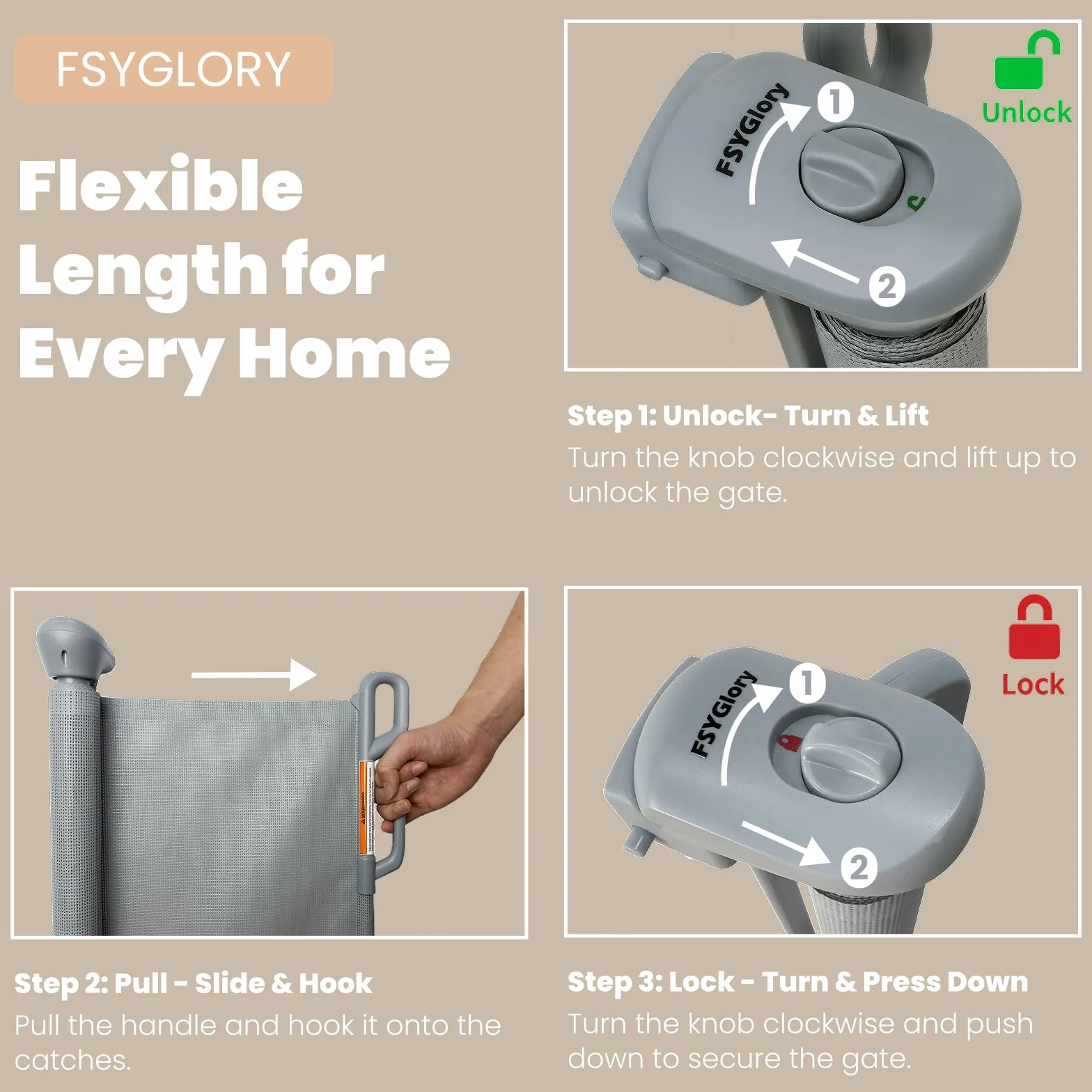 Porte de sécurité pour bébé rétractable en filet pour chien, 55" de large, gris