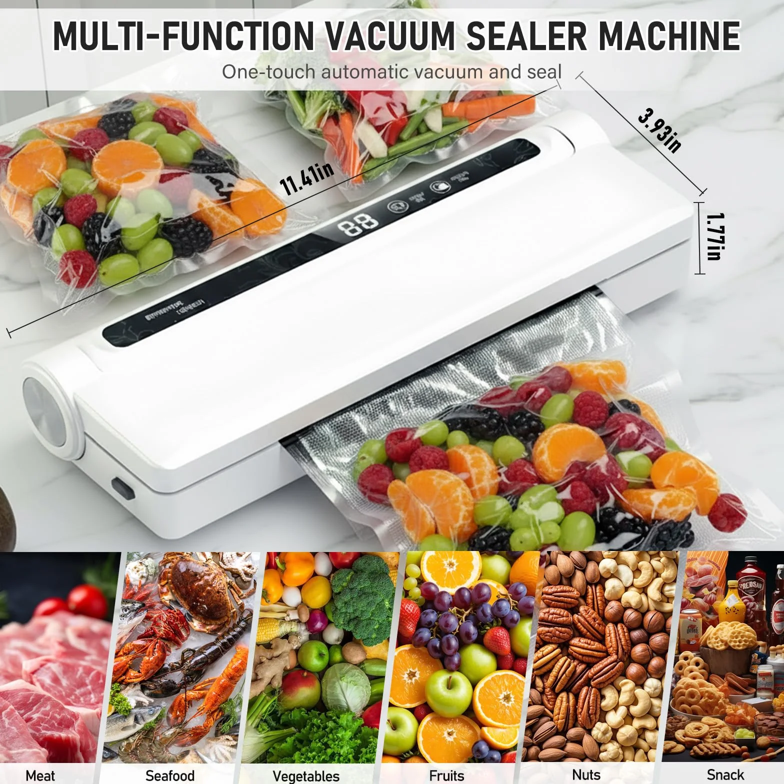 Machine Sous Vide Alimentaire 2 en 1, 60 kPa, Avec 20 Sacs, Mode Humide et Sec