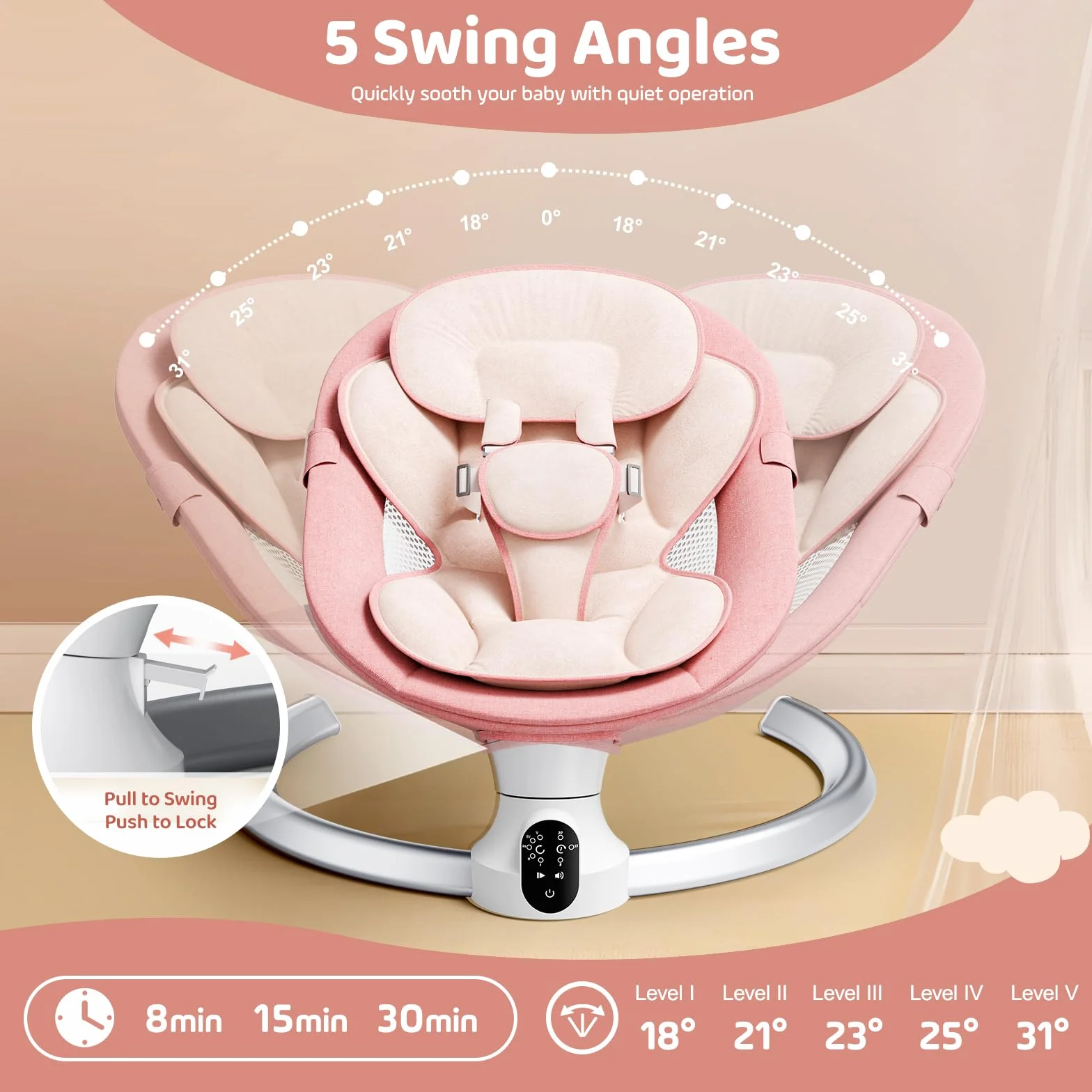 Helangel Transat Bébé Électrique avec Télécommande et Harnais 5 Points 9 kg