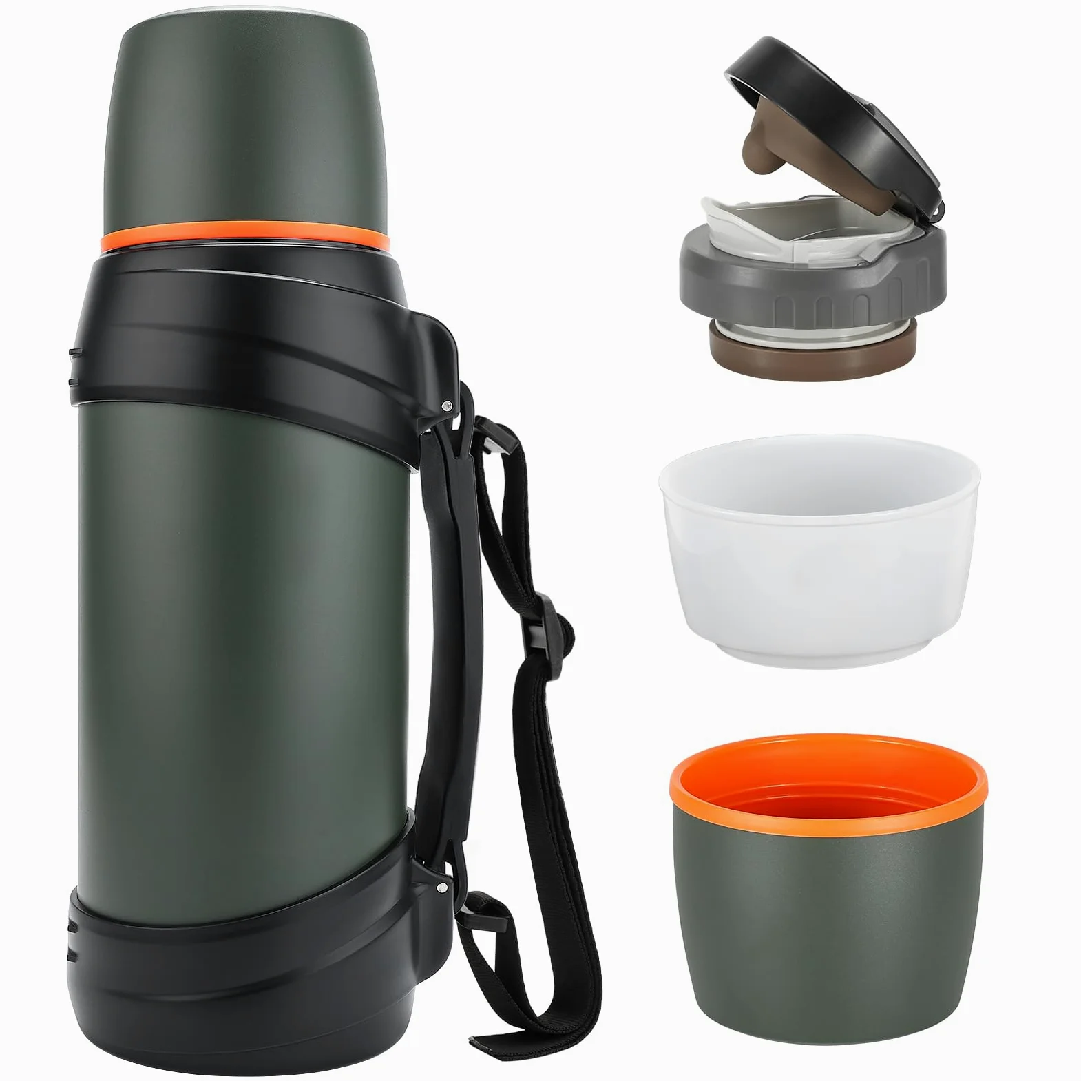 Grande bouteille thermos à café de 1,8 l pour voyage – Bouteille isotherme classique avec tasse en plastique – Bouteille de boisson isotherme en acier inoxydable de 2 L pour la randonnée, la
