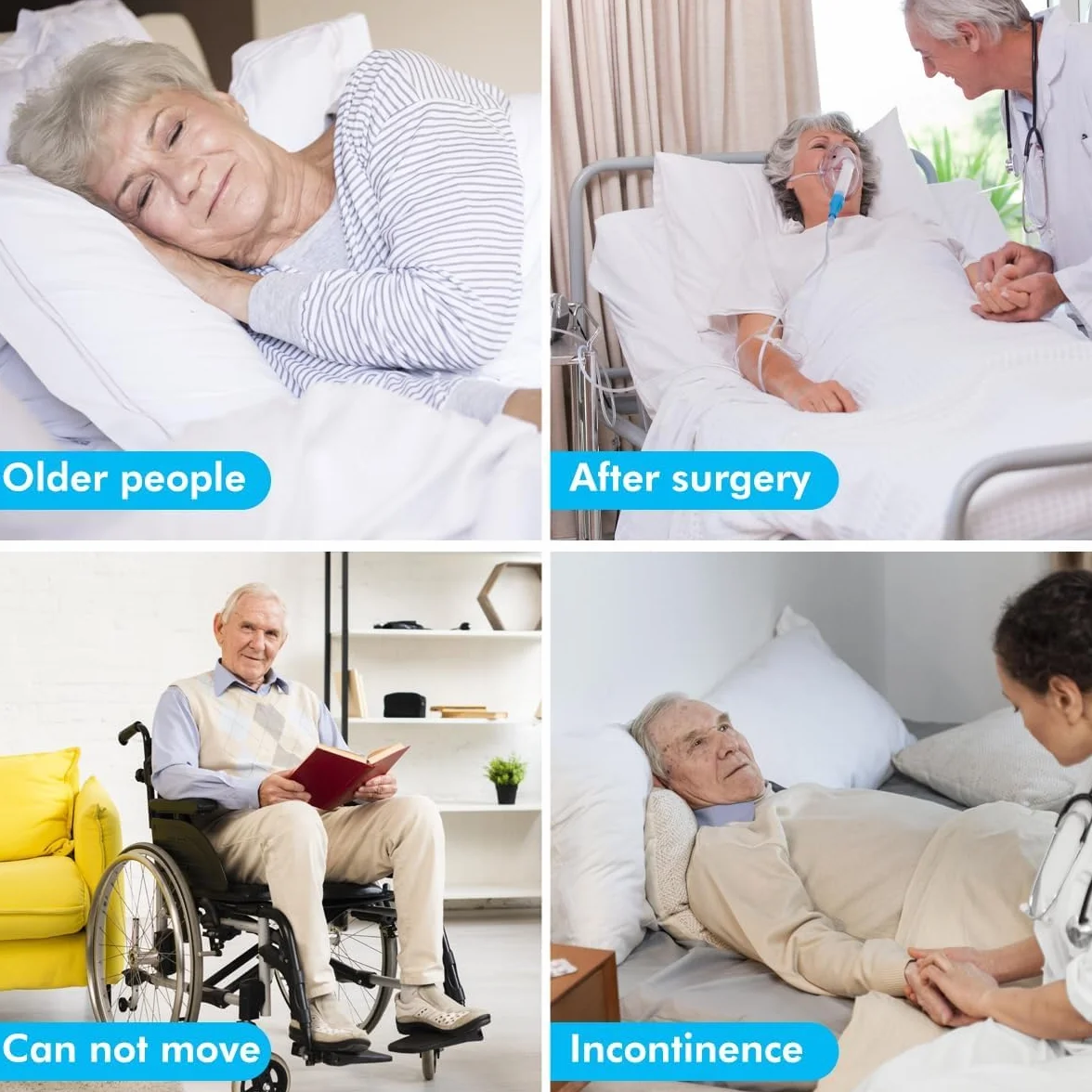 Couche-culotte en Tissu pour Adultes Lavable Réutilisable 4 Couches avec Inserts Absorbants Doux Incontinence