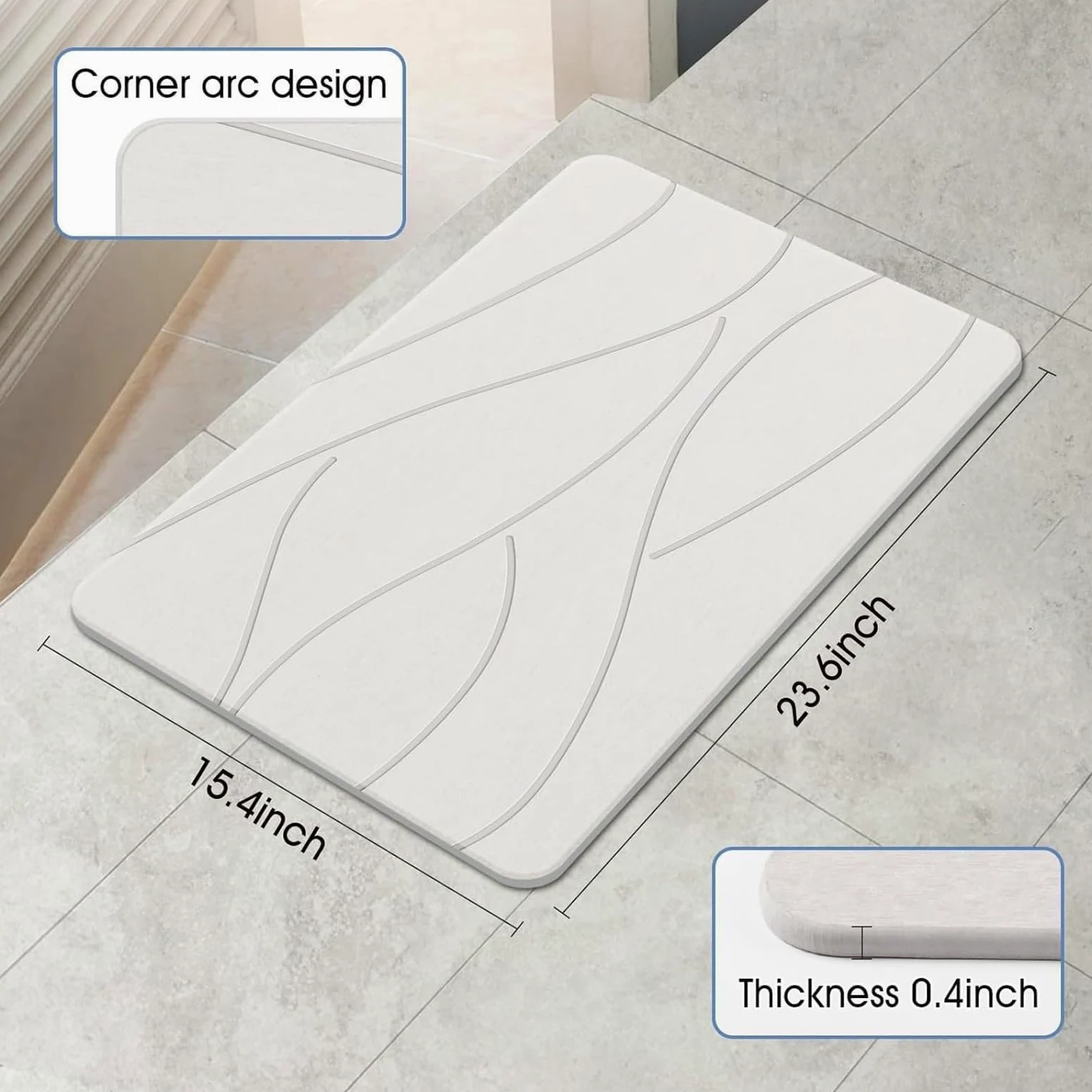 Tapis de bain en terre de diatomée – Tapis de pierre à séchage rapide avec base antidérapante, tapis de sol absorbant l'eau pour la maison
