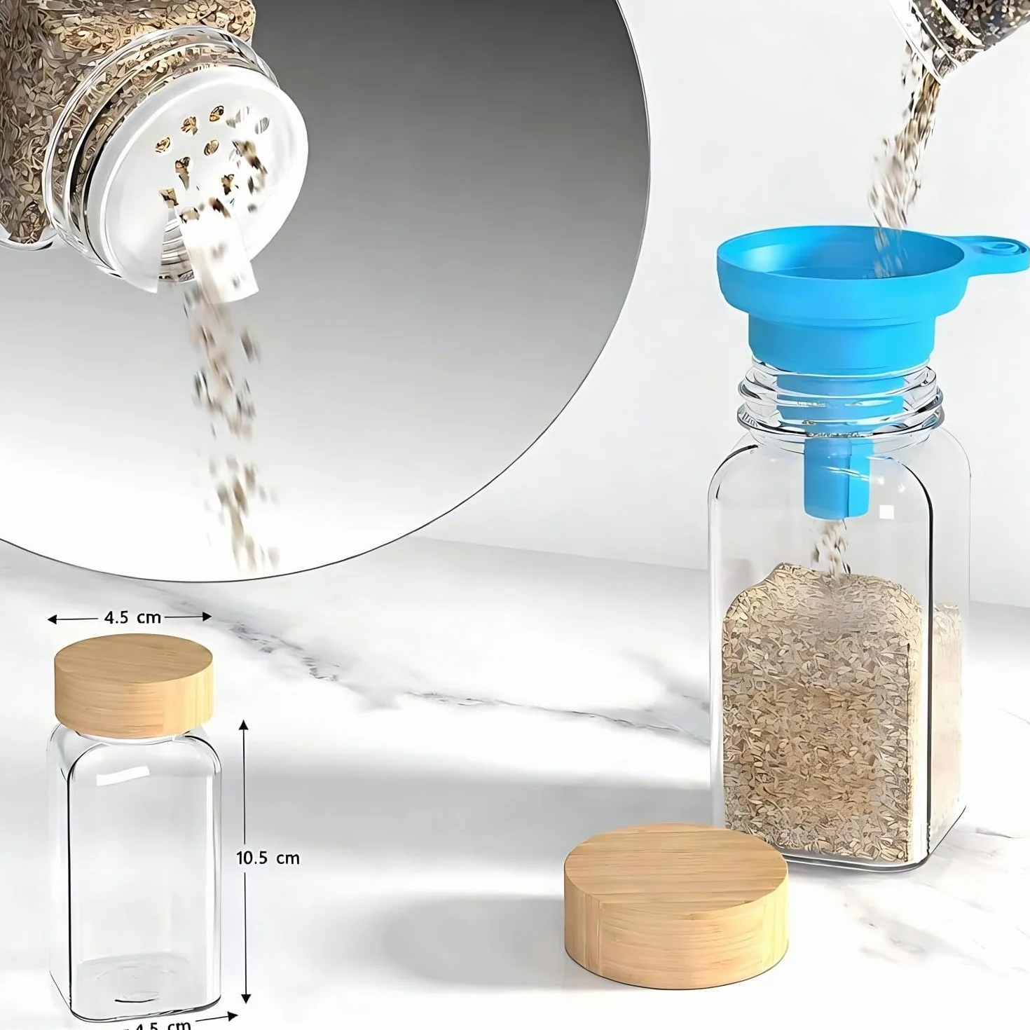 Pots à épices carrés 120 ml avec couvercle, lot de 24, entonnoir, saupoudrer, autocollants vides, tamis