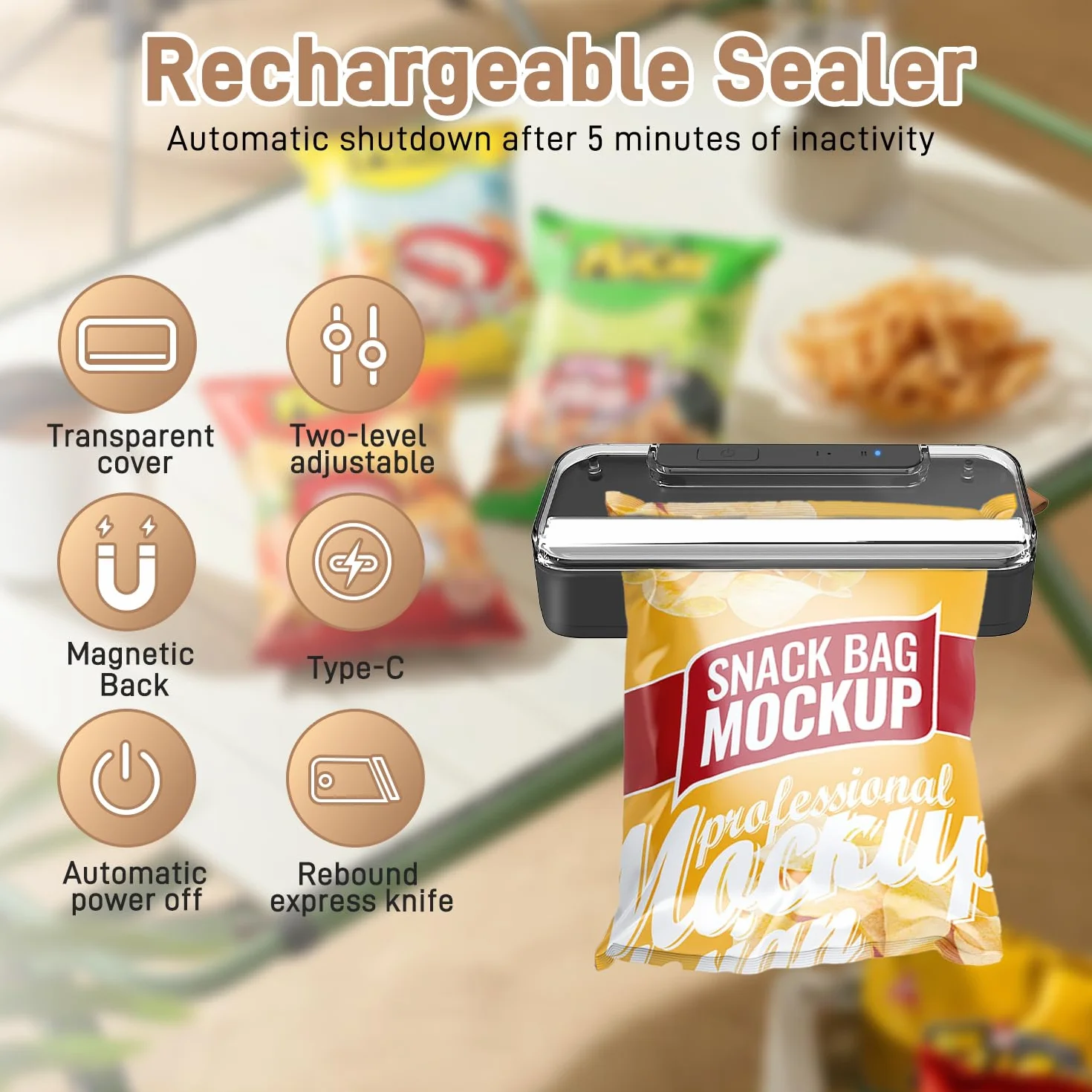 Mini Scelleuse Thermique Soudeuse Sac Plastique 2-en-1 Rechargeable USB Noir