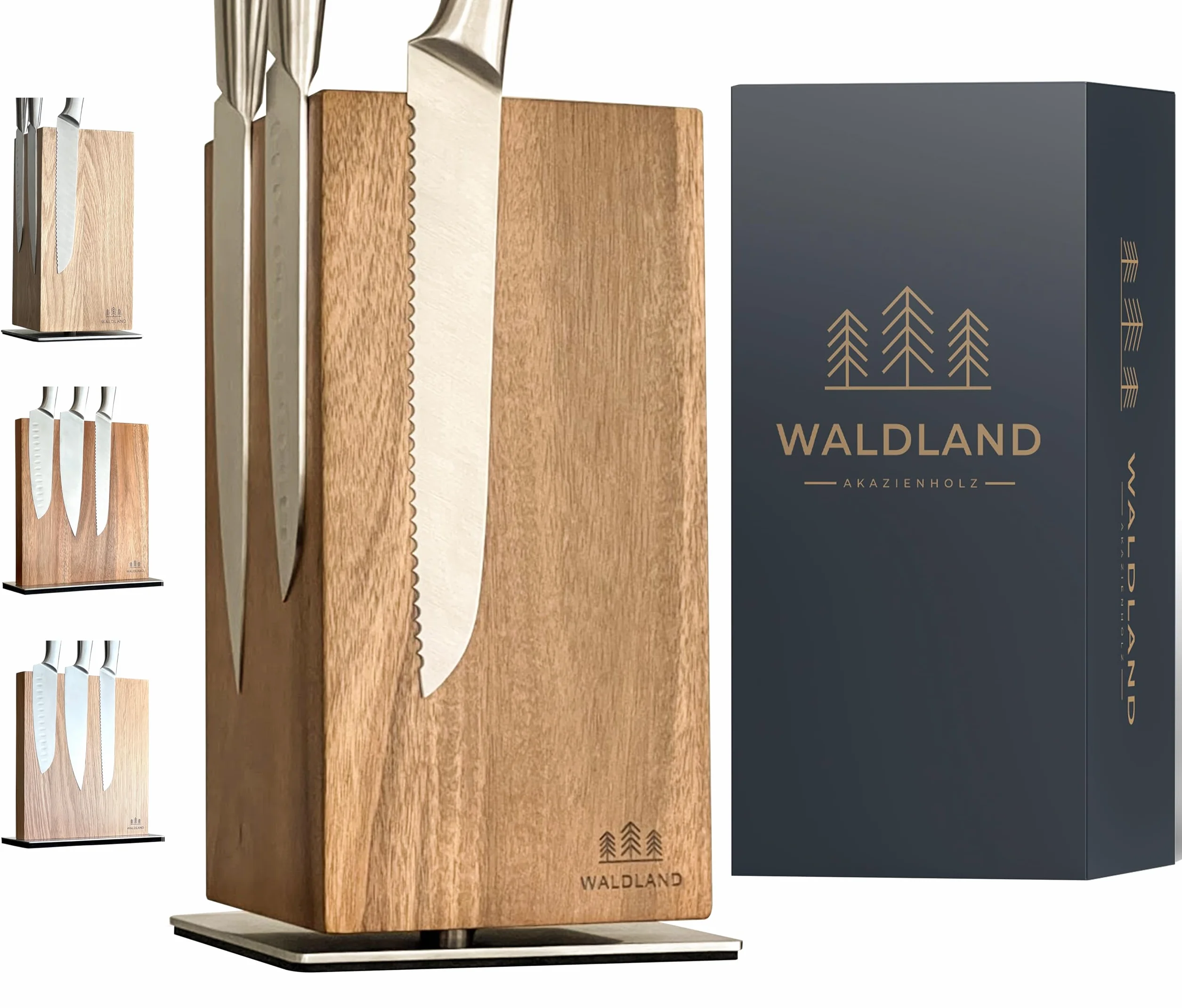 WALDLAND Bloc à couteaux magnétique rotatif 360° en bois d'acacia Organiseur cuisine