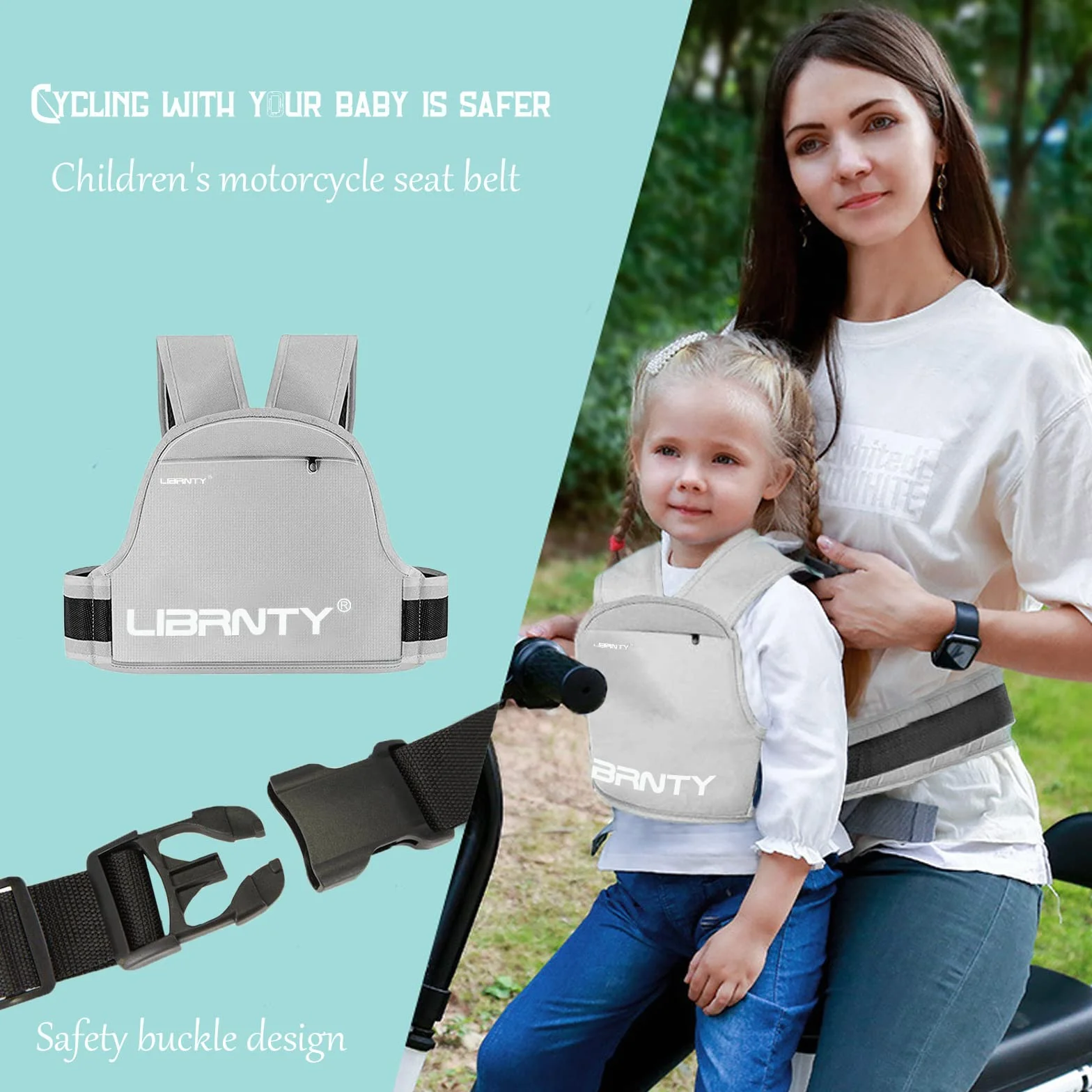Ceinture de Sécurité Moto Enfant Réglable Harnais Réfléchissant Pliable 3-10 Ans Vert