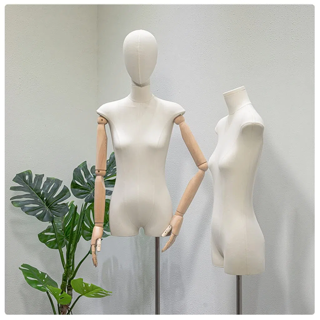 Générique Lot de 2 mannequins de Couture Femme avec tête Amovible, Hauteur réglable de 165 à 200 cm, Corps en Lin pour présentation de Bijoux et vêtements, Support Inclus, Taille S/S