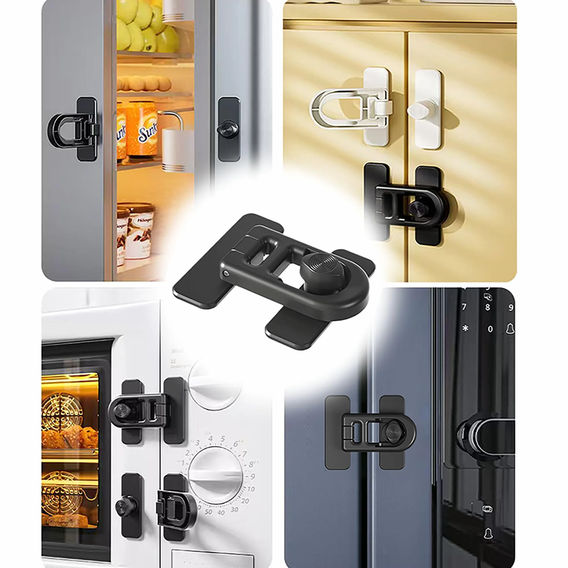 Serrure de porte de réfrigérateur sécurité enfant 4 Pack Noir adhésif 3M