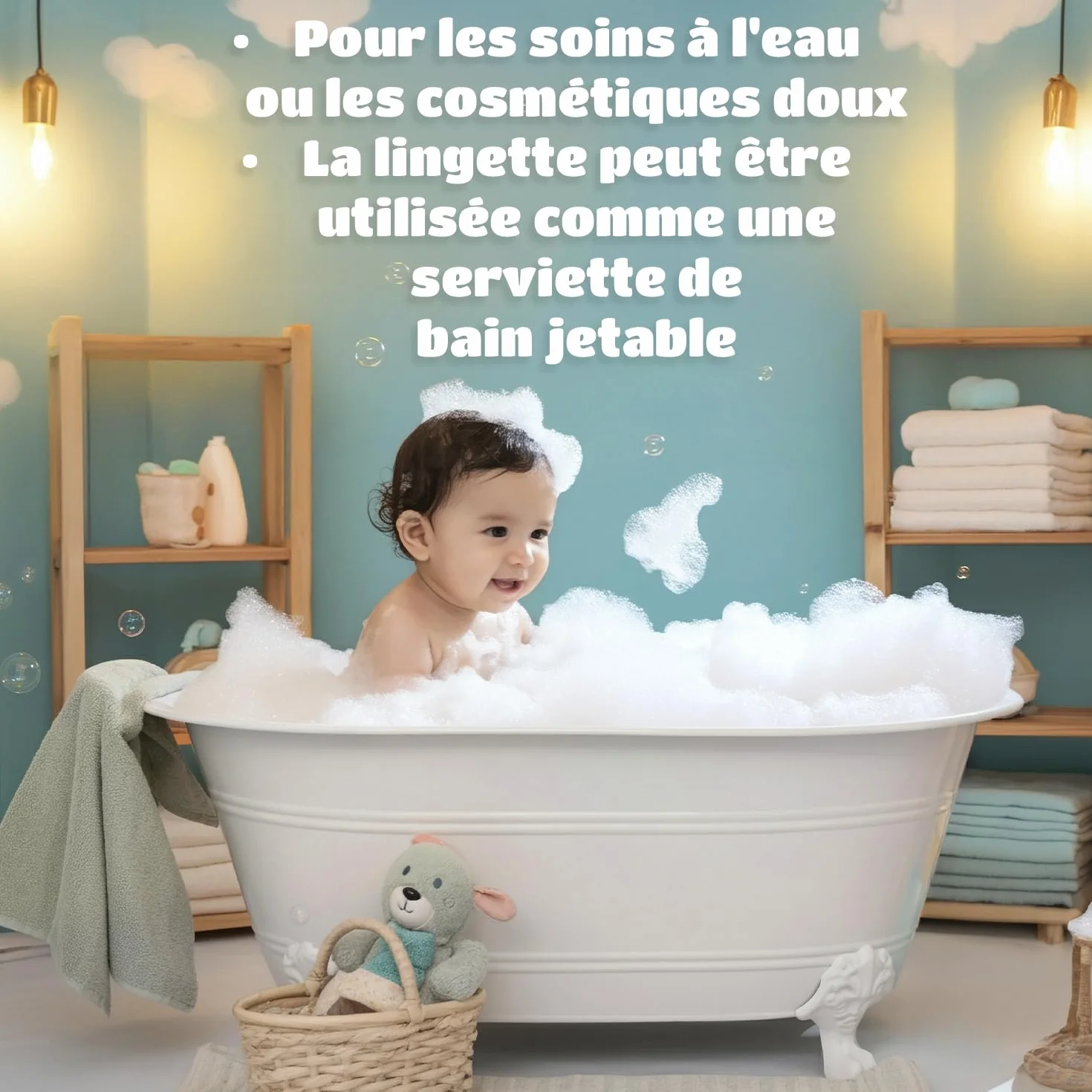 Kindii Pure&Dry Lingettes Bébé 50 Pièces Ultra Douces Pur Coton Sans Parfum Sans Alcool