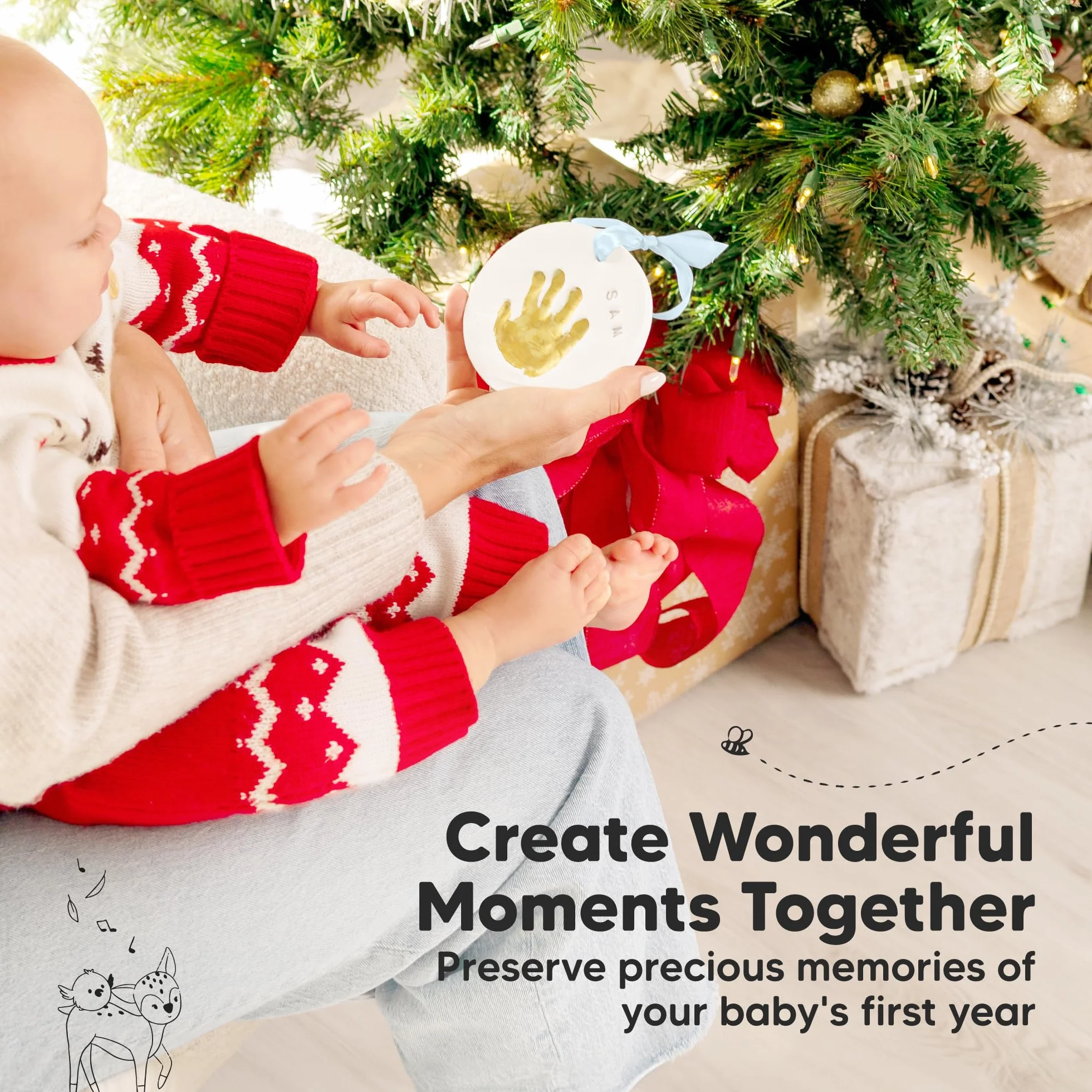Kit souvenir ornement main bébé personnalisé nouveau-né chevalet art bébé cadeau baby shower (Gold Paint)