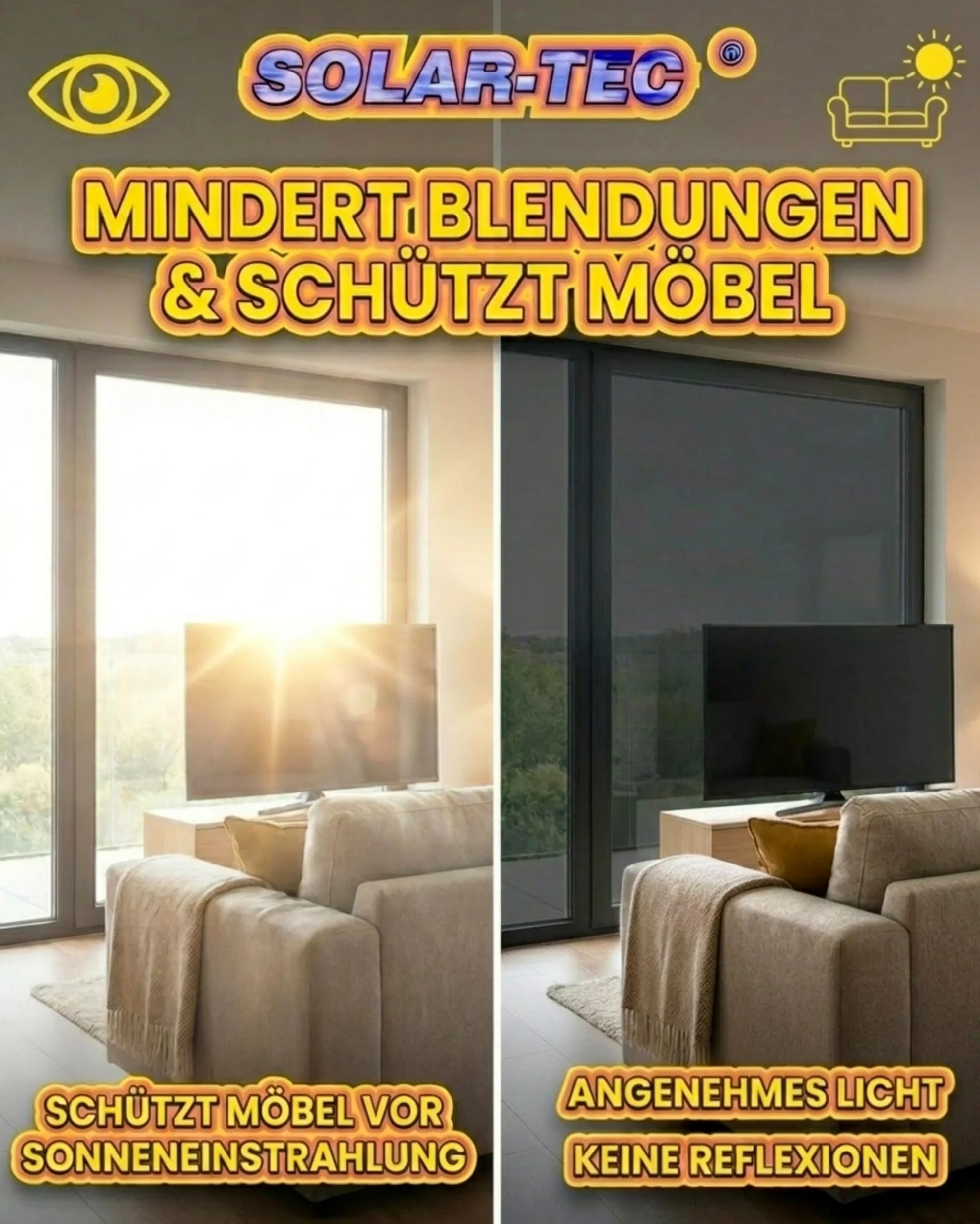 600 x 76 cm Film Pare-Soleil réfléchissant Universel Adhésif et Anti-Rayures, pour l’intérieur et l’extérieur Protection Anti-UV : 99%, réduction de la luminosité : 78%, Verre