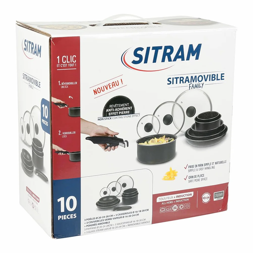 Sitram Batterie de Cuisine Aluminium 10 Pièces Poêles Casseroles Couvercles Induction