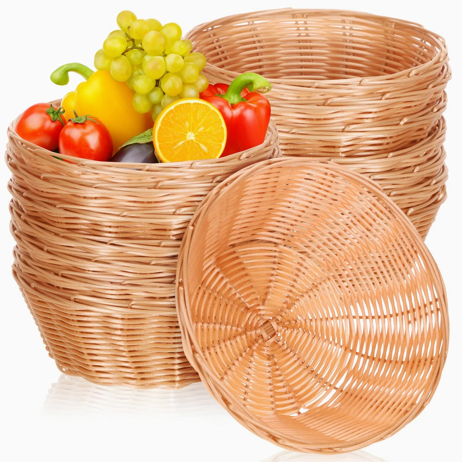Mimorou Lot de 20 paniers ronds en plastique de 17,8 cm - Paniers cadeaux vides en osier - Plateau à pain - Récipient de service pour fête de famille, cuisine, restaurant, centre de table, légumes,