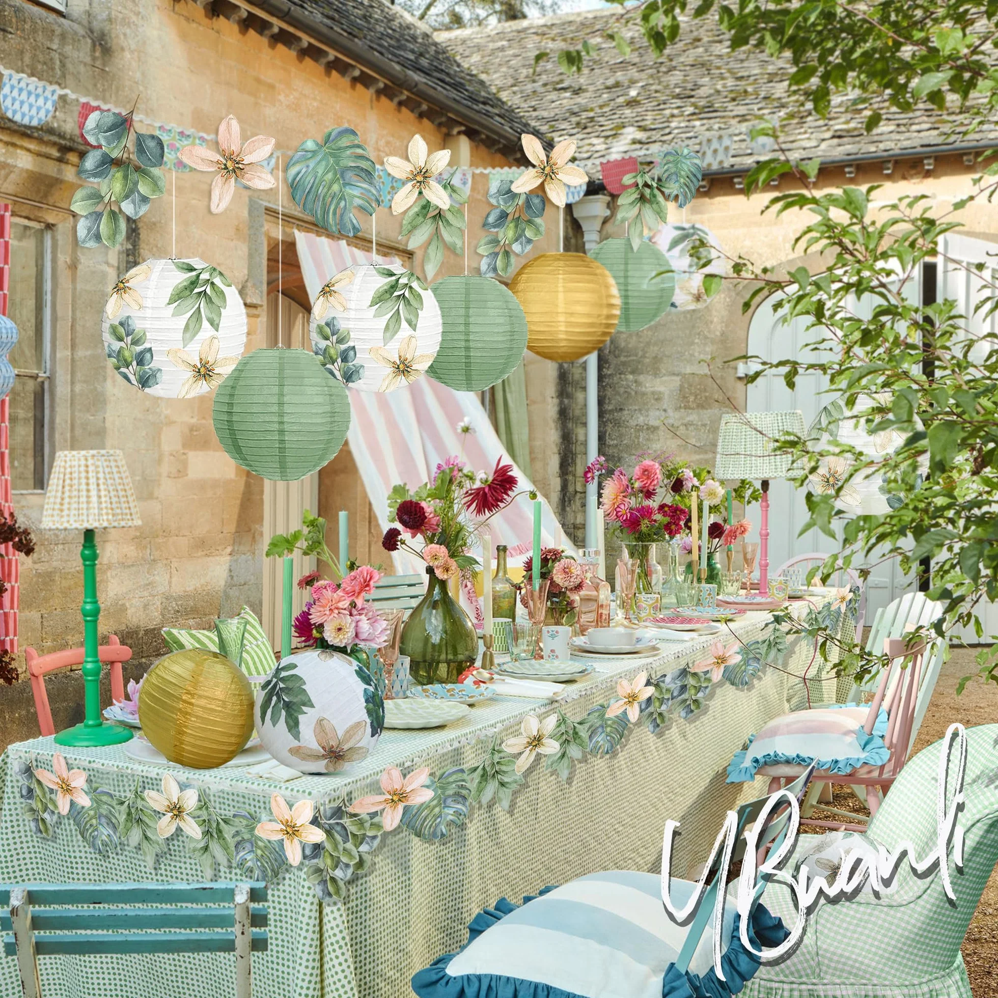 Lot de 13 lanternes en papier pour décoration de jardin, eucalyptus, communion, baby shower