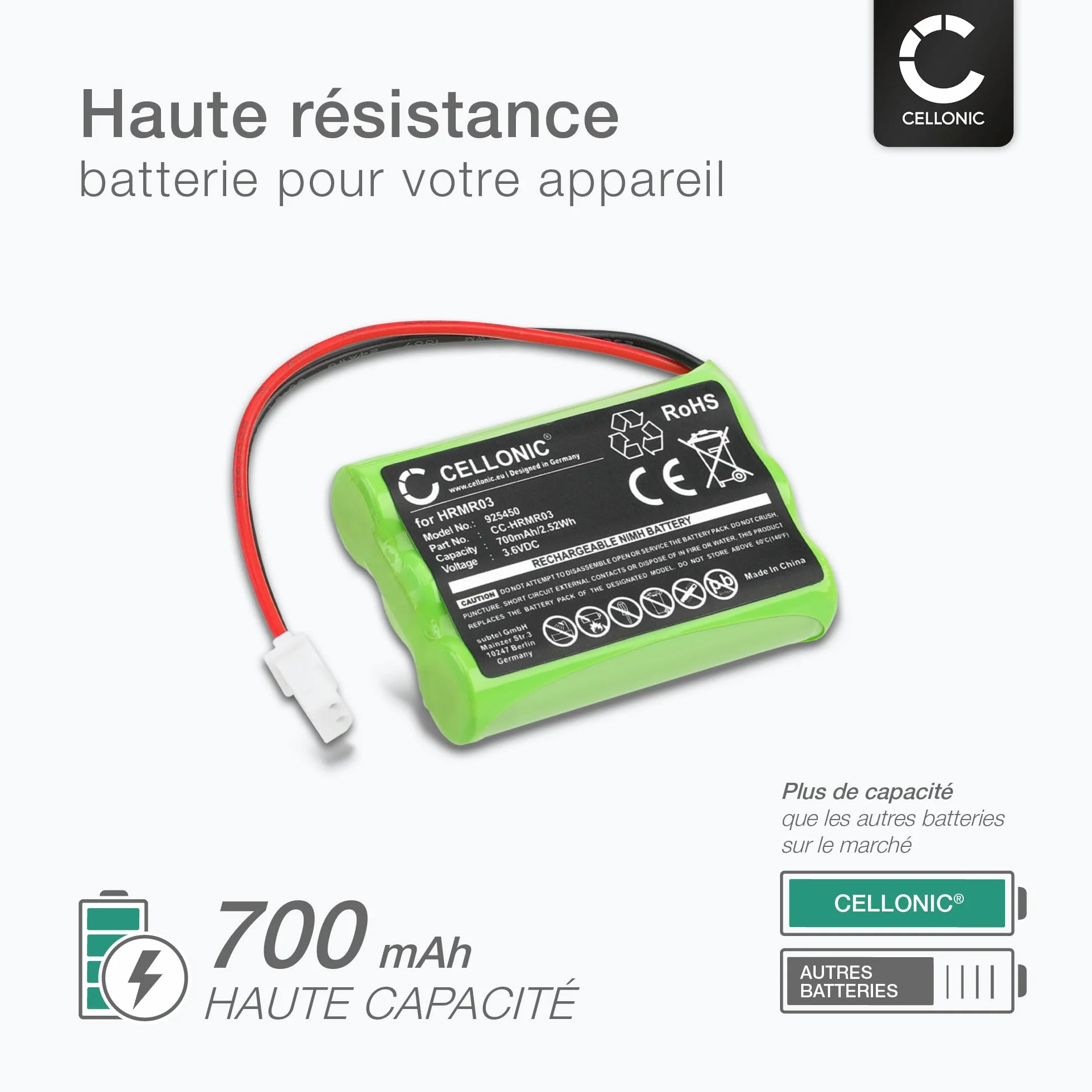 Batterie pour Babyphone Compatible Motorola MBP36S MBP36 MBP482 HRMR03 700mAh 3.6V