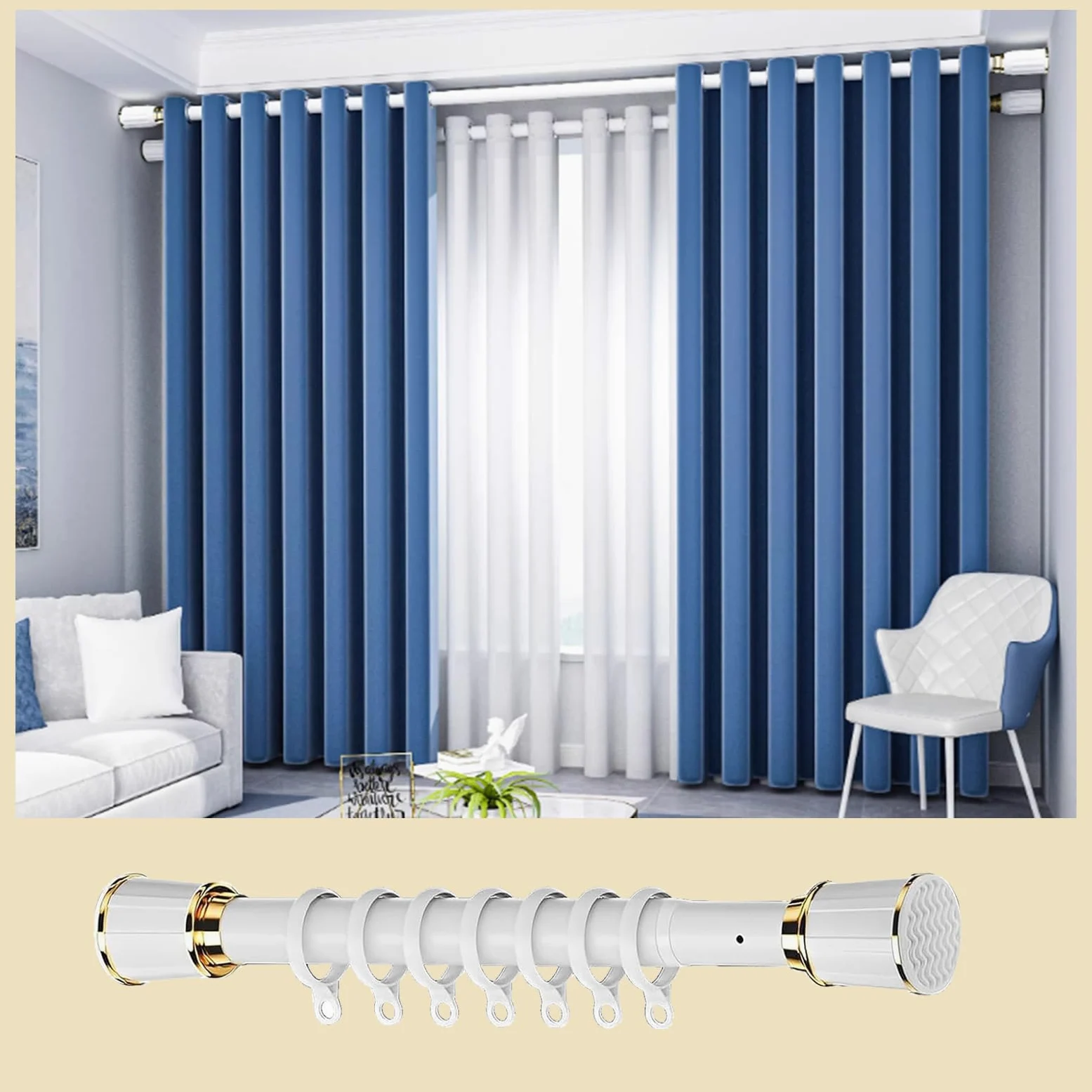 Ts Tringle pour ains & Douche 63 259,9 cm sans perçage Extensible pour salle de bain, cuisine et décoration d'intérieur Vert 3 m de diamètre réglable 160 à 250 cm