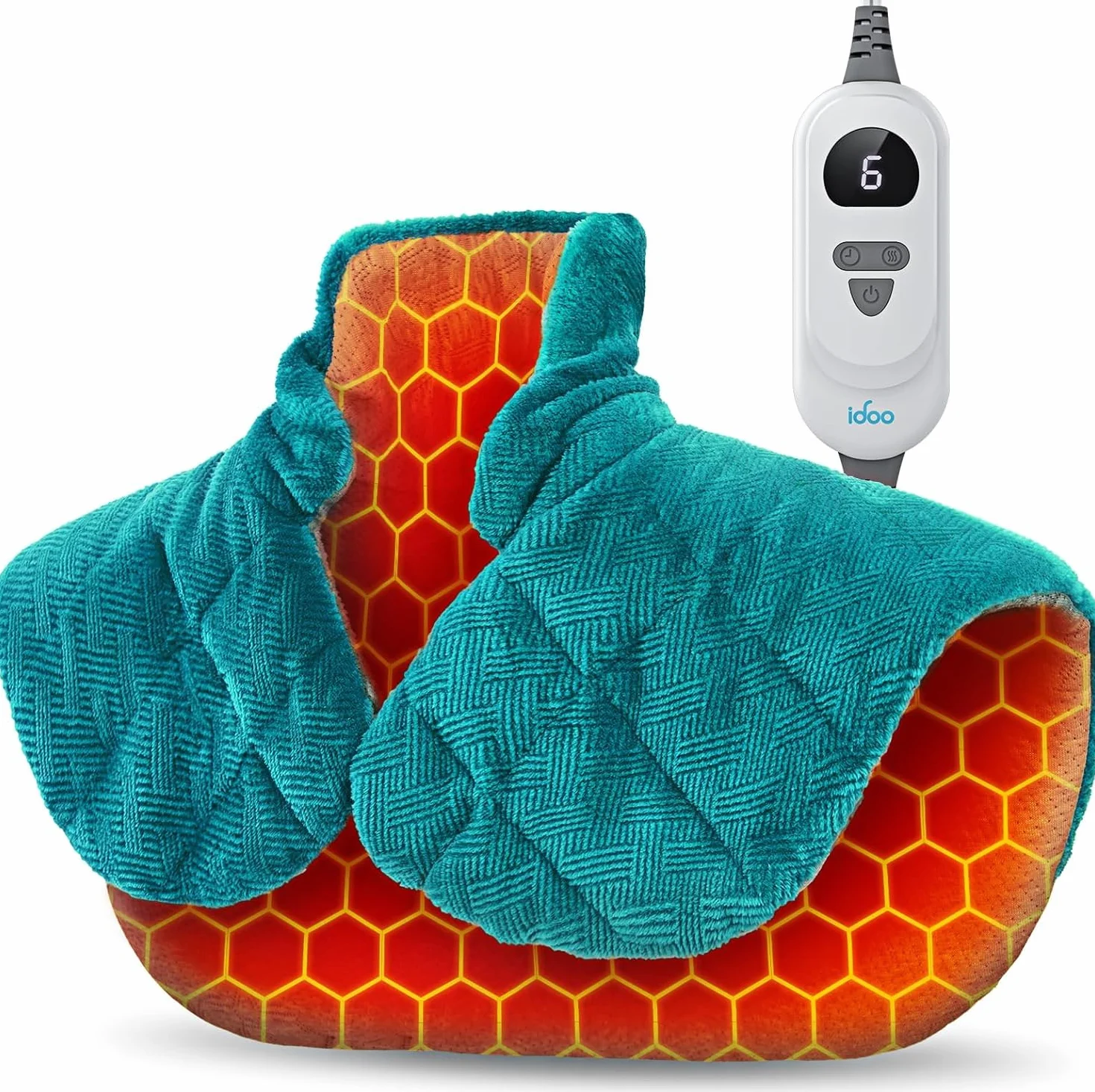 iDOO Coussin Chauffant Infrarouge Lointain Nuque Épaules 6 Niveaux Chaleur 4 Minuteries Couverture Chauffante Lestée Graphène 1,3 kg Dos