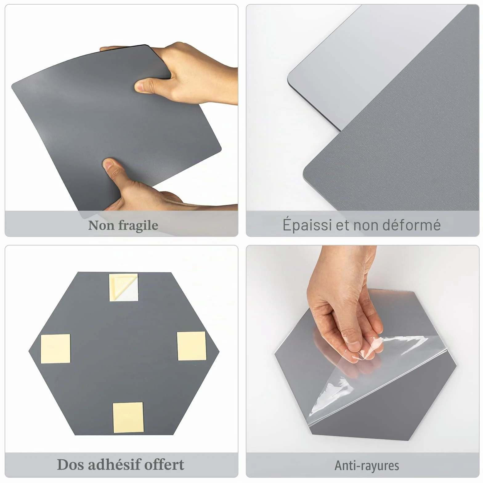 Miroir Mural Autocollant Hexagone 20x20 cm Antidéflagrant 4 Pièces