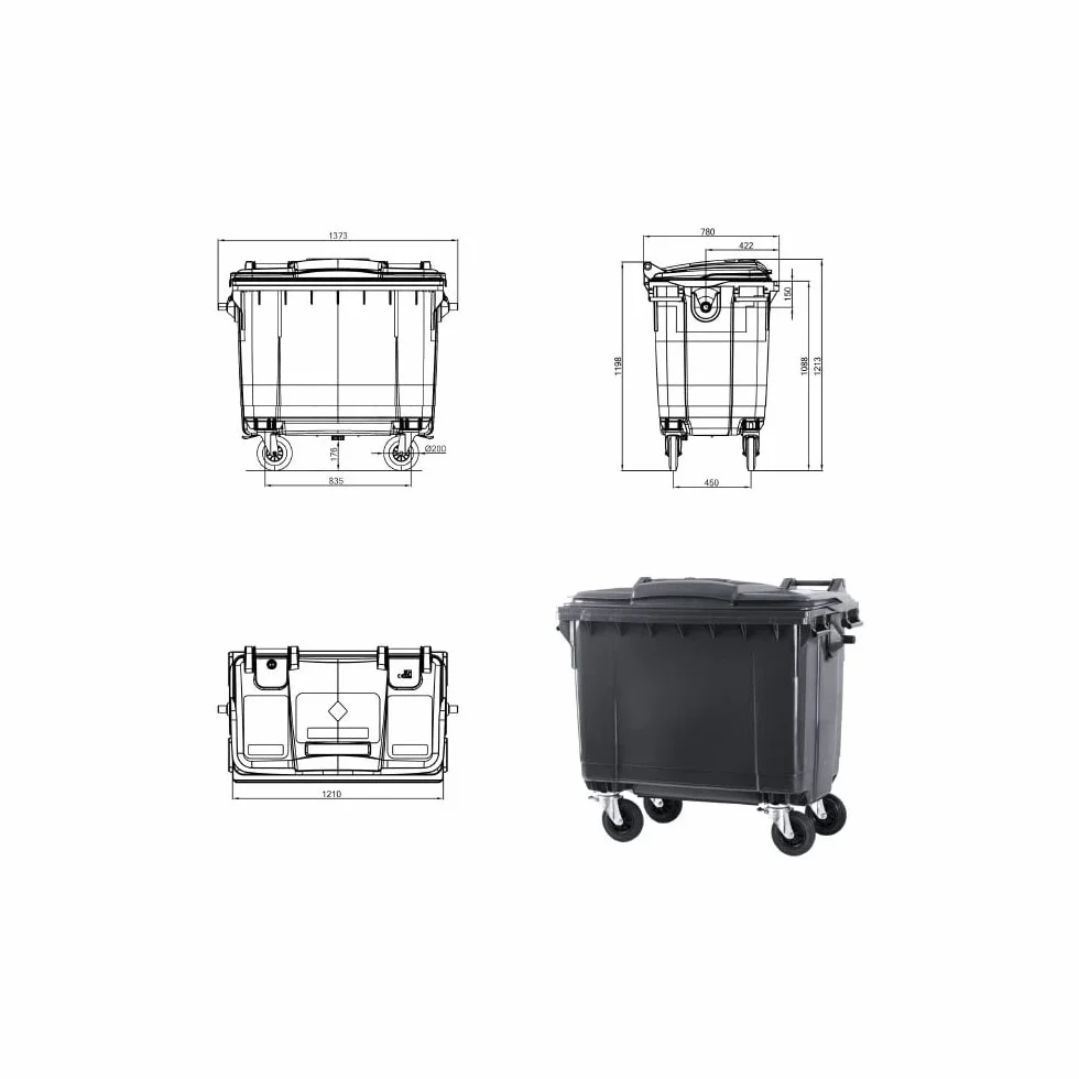 ESE France Conteneur Poubelle 660L 4 roues Recyclé Gris Fabriqué en France