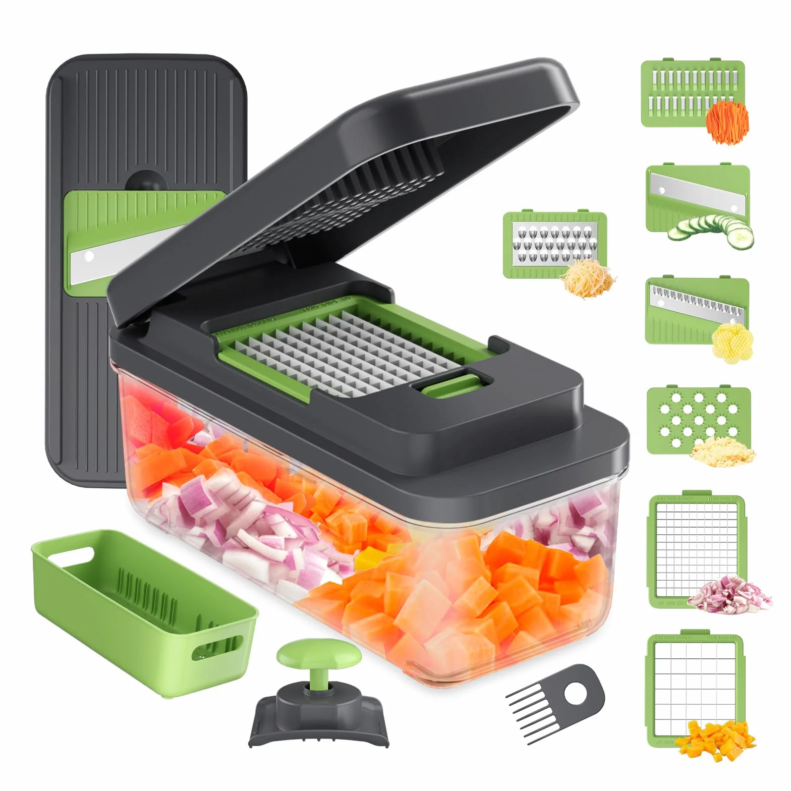 Ibergrif M524-7 Mandoline de Cuisine Professionnelle 8 en 1 Coupe-Légumes Multifonctions avec Bac Collecteur