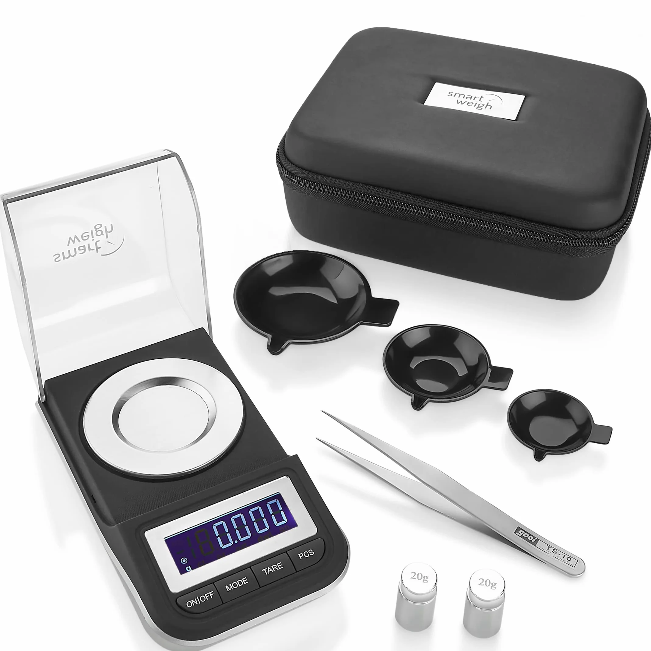 Smart Weigh Mini Balance de Precision Bijoux, 50g/0.001g, Lisibilité de 0.001g, Milligramme Balance de Bijoux Avec Fonction de Tare Incluse, Acier Inoxydable (Noir)