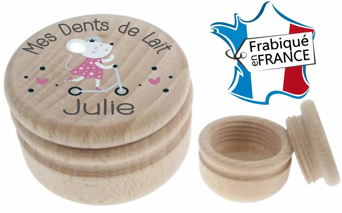 Boite à Dents de Lait en bois Personnalisée avec Prénom - Fabrication française - Cadeau de naissance Fille