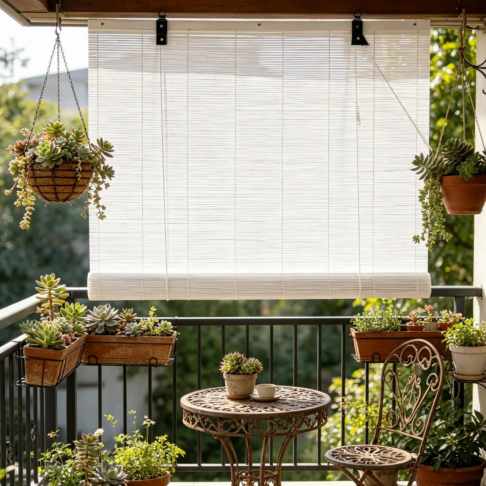110x110cm Store Enrouleur Occultant en Bambou Blanc,Protection UV | Naturel Respirant Store Filtrant la lumière pour fenêtre Balcon,Rideau de séparation pour Salon Bureau Salle de thé