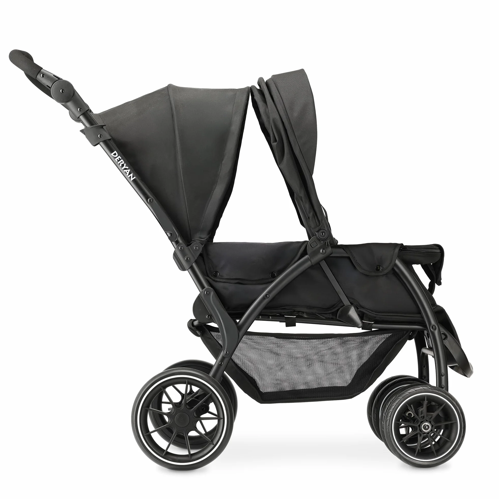 Poussette Duo Tandem pour Enfants Deryan Elena Double Duett avec Harnais 5 points Ajustable Noir