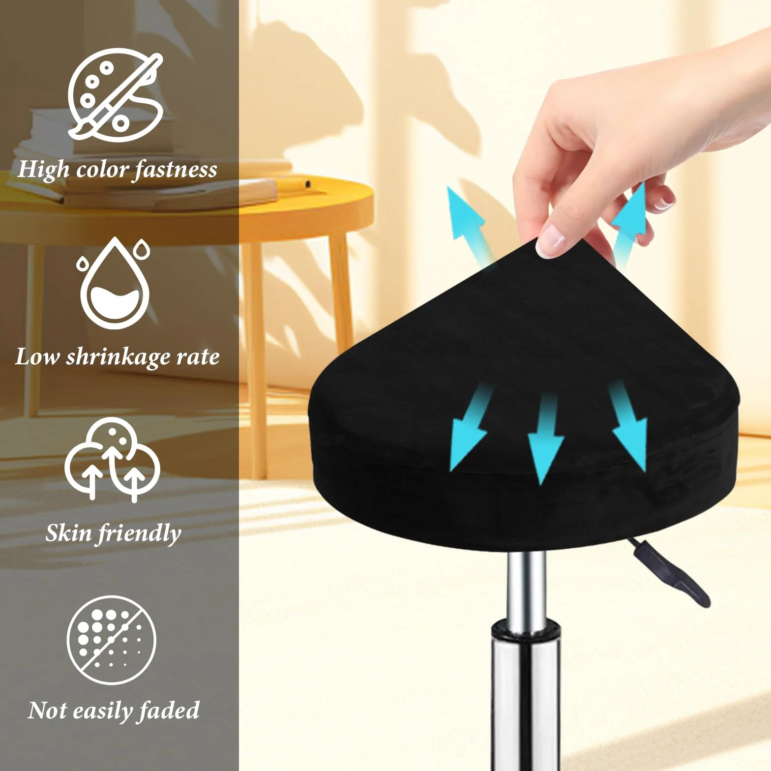 Housse Tabouret Rond Noir 30-40cm Extensible Lavable 2 Pièces pour Bar Restaurant