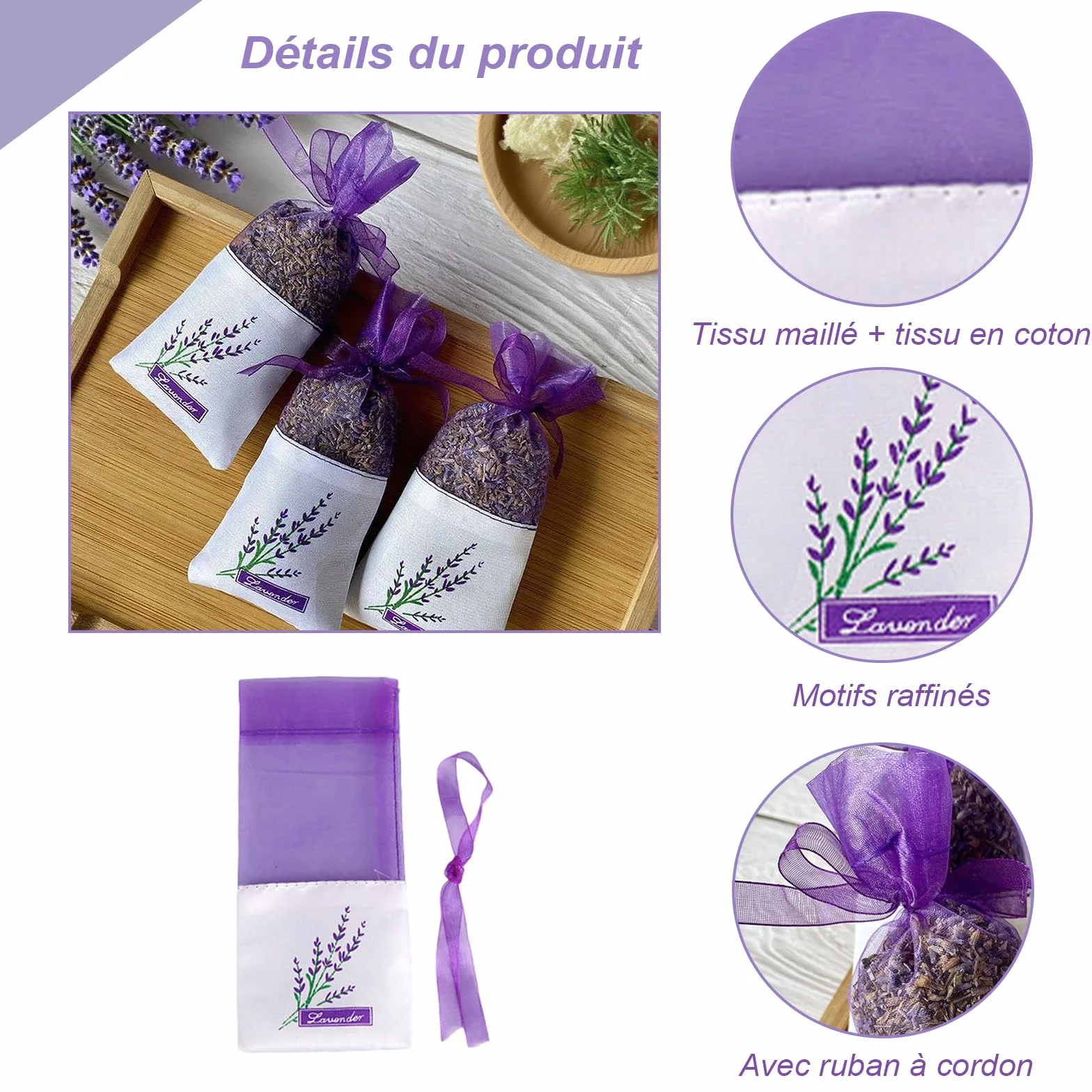 Sachet Vide Lavande avec Cordon de Serrage 18 Pièces pour Bijoux, Épices et Herbes