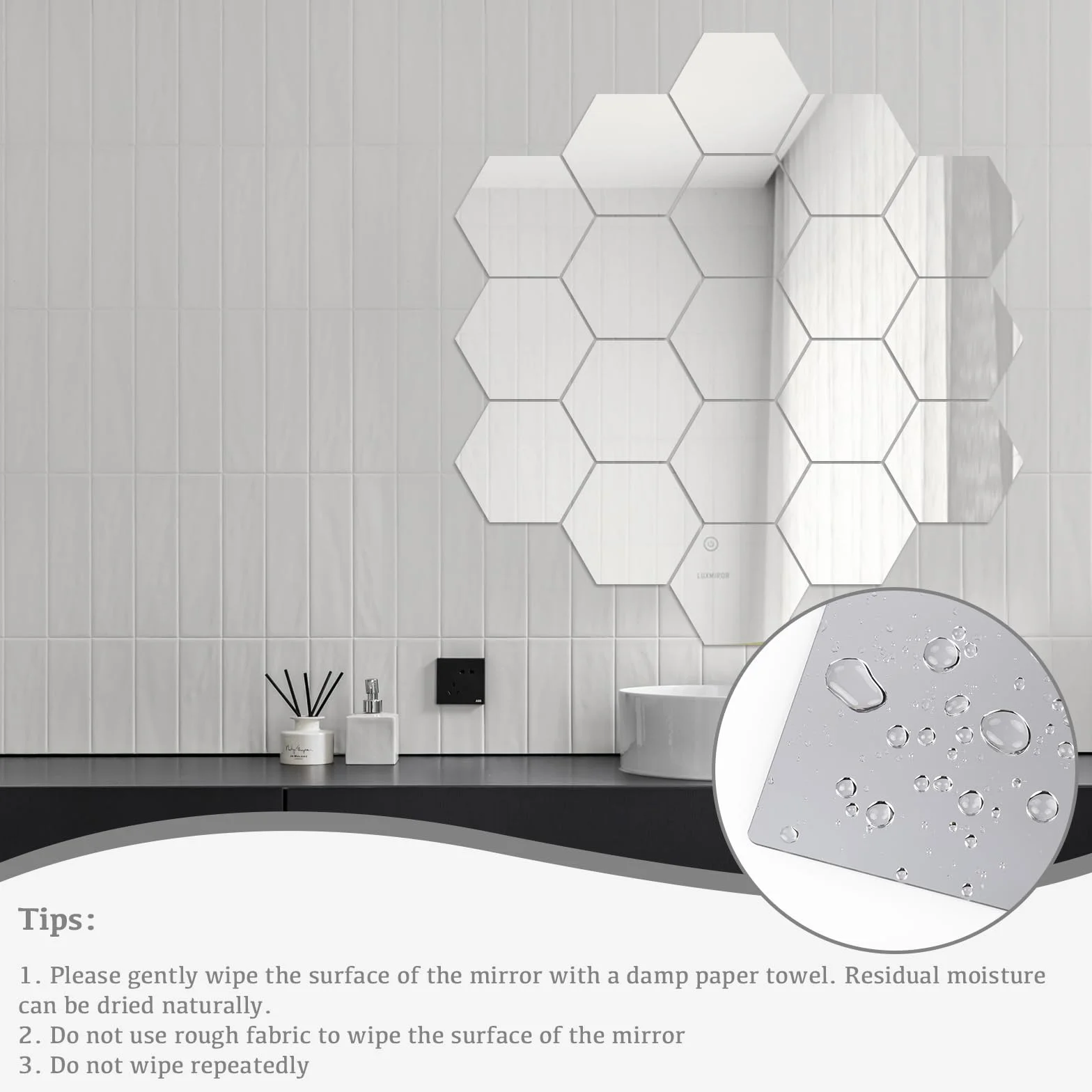 Miroir Mural Autocollant Hexagone 20x20 cm Antidéflagrant 4 Pièces