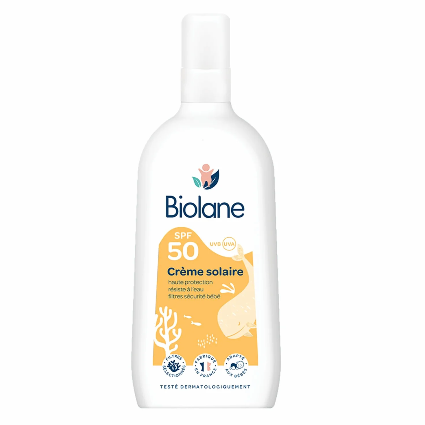 BIOLANE Crème Solaire Bébé SPF 50 200ML Haute Protection UVA UVB Peaux Sensibles Résistant à l'eau Fabriqué en France