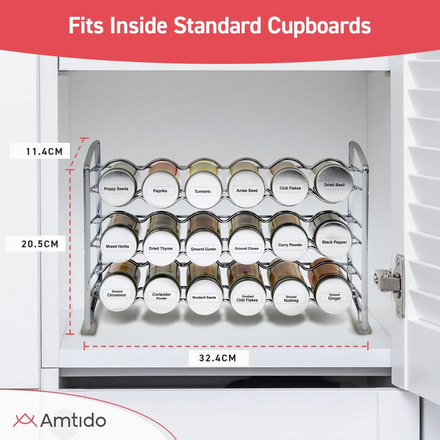 Amtido-Rack avec 18 flacons à épices, 48 étiquettes à épices, chrome