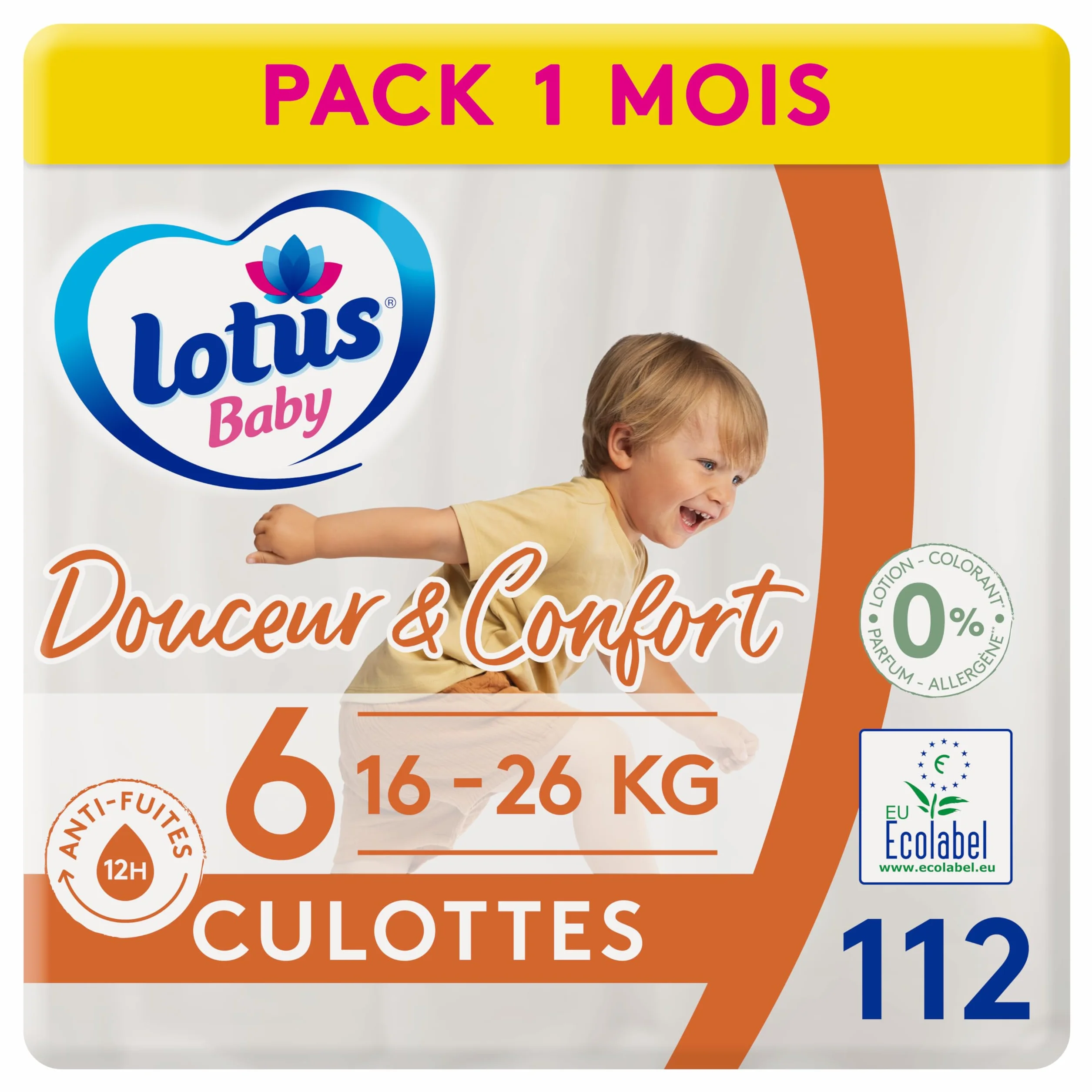 Lotus Baby Douceur & Confort Culottes Taille 6 (16-26 kg) Pack 1 mois 112 culottes