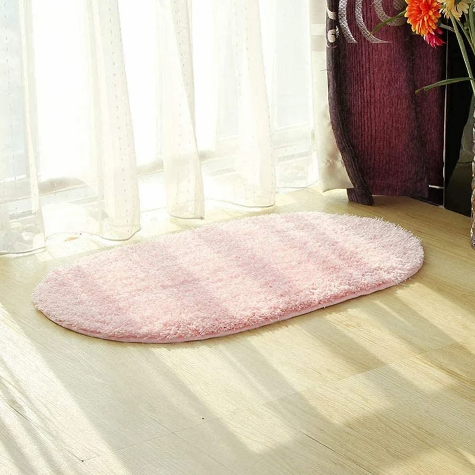 Tapis d'une salle de bain épaisse absorbante douce ovale non glissante microfibre chenille Tapis de bain de bain machine lavable tapis de bain pour la buanderie-jaune 60x40cm ( Color : Pink , Size : 9