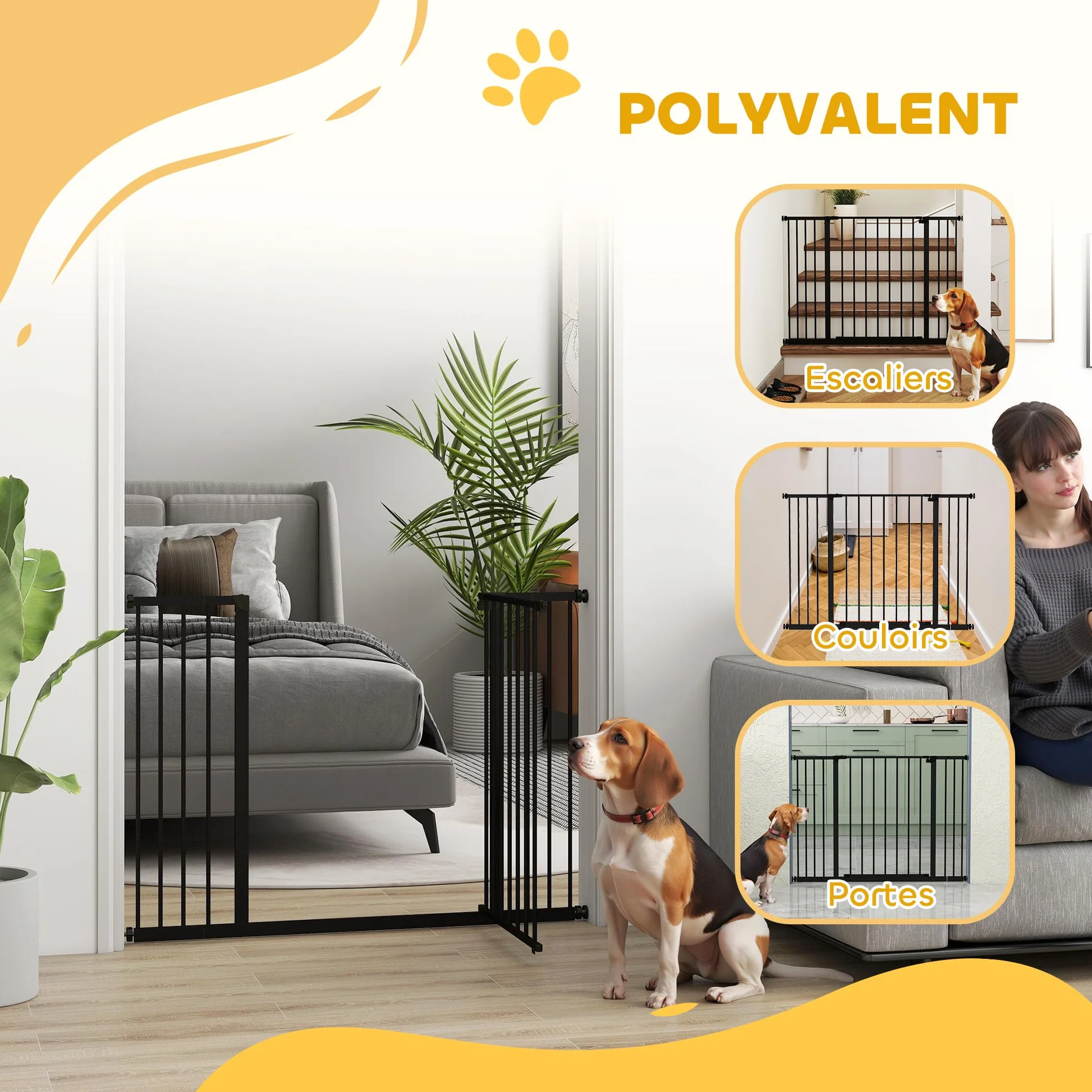PawHut Barrière de sécurité réglable 76-107 cm hauteur 76 cm sans perçage métal noir