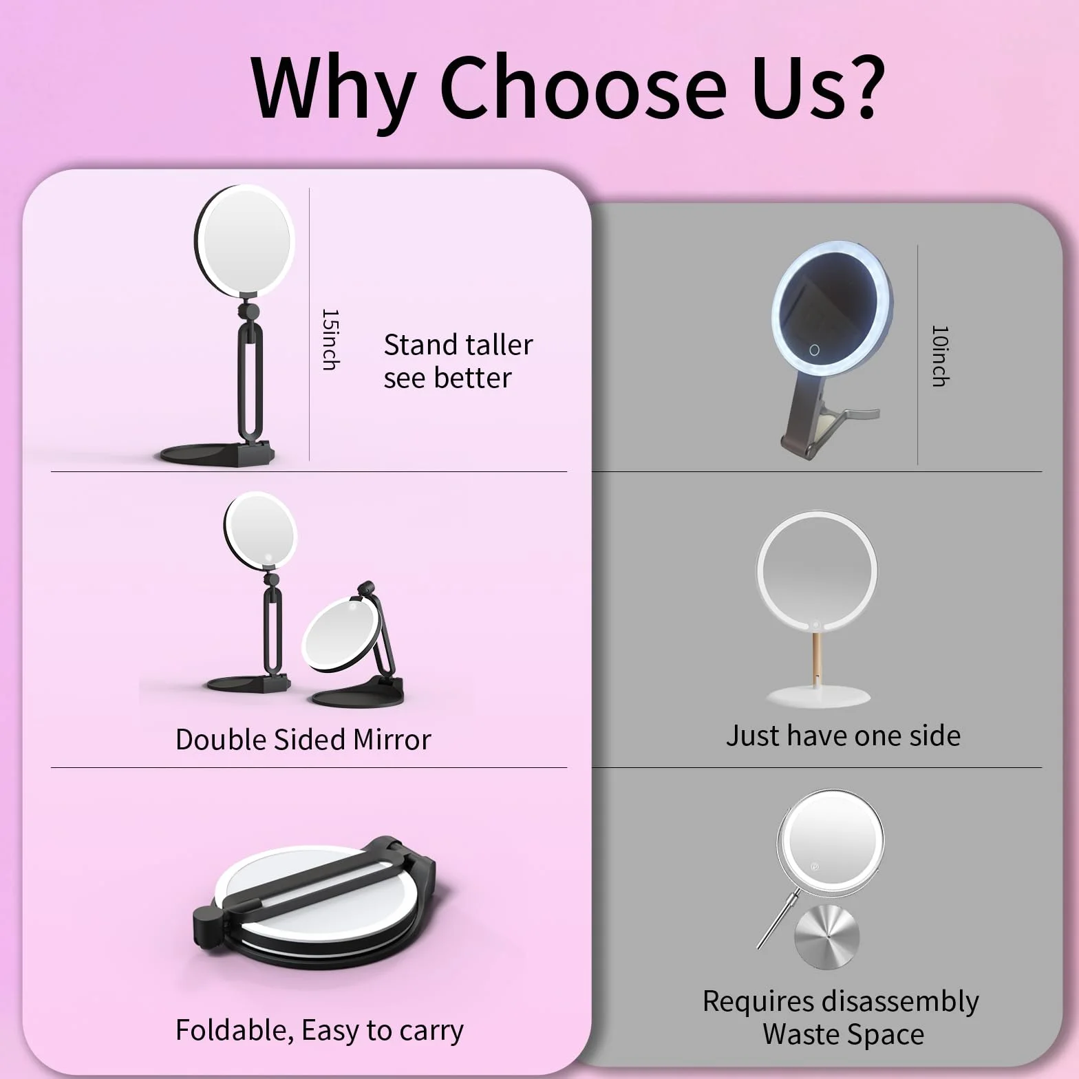 Miroir grossissant avec éclairage 40X/1X, voyage maquillage, double face 15 cm, rechargeable, pliable, pivotant 360°