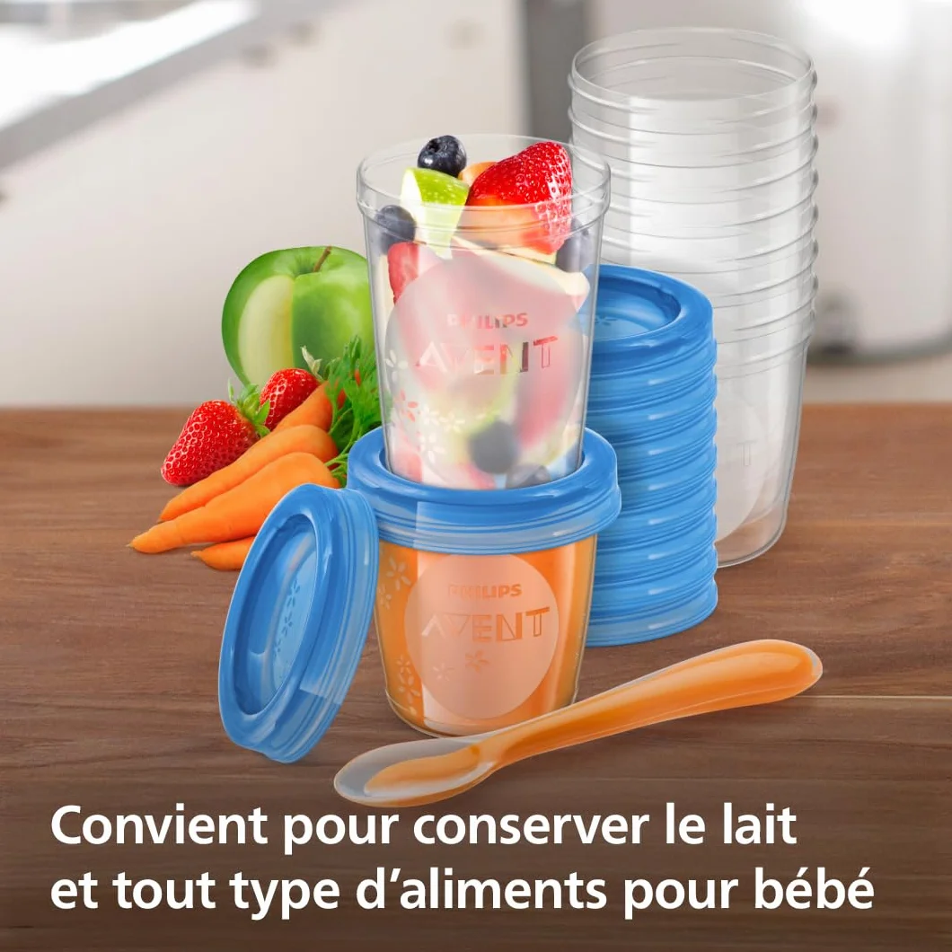 Philips Avent SCF721/20 Pots de conservation 180 ml 240 ml avec couvercles cuillère de sevrage