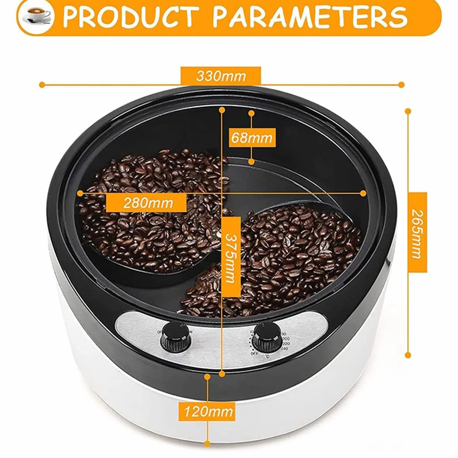Torréfacteur électrique 1200 W Acier Inoxydable température réglable 0-240℃ pour café grains cacahuètes