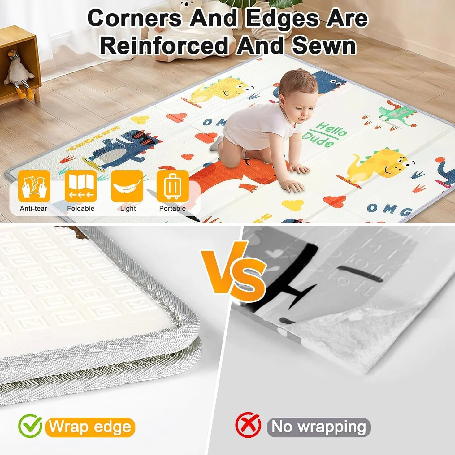 Tapis de Jeux Bebe Pliable 120x120CM XPE Antidérapant Imperméable Reversible