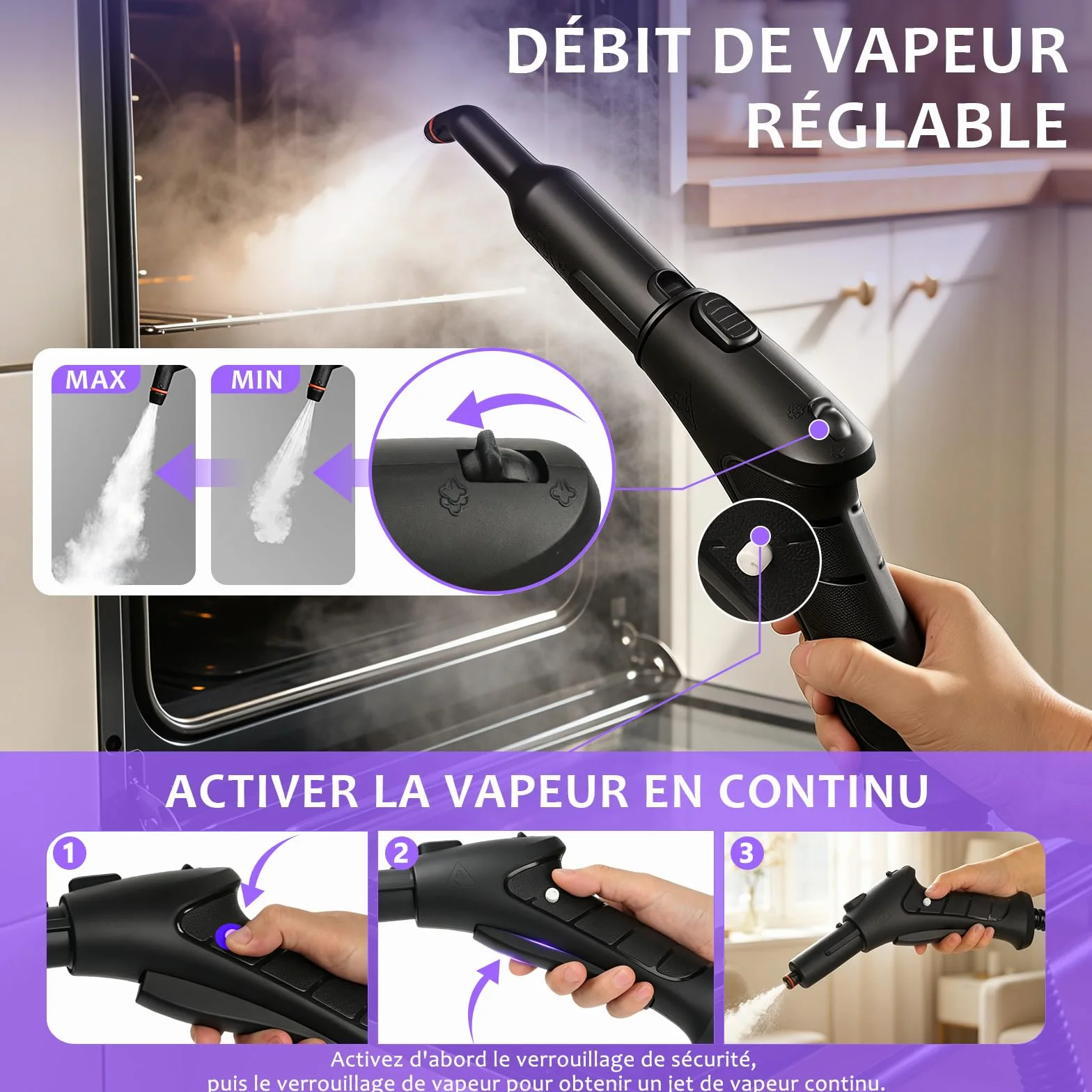 Nettoyeur vapeur portable 120 °C 20 accessoires pour sols canapés fenêtres meubles cuisine